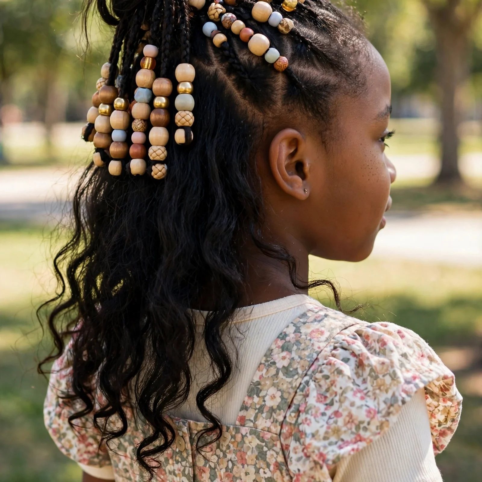 25 Cute & Easy Hairstyles For Black Girls For School, Parties & Beyond: Half Up Half Down with Beads