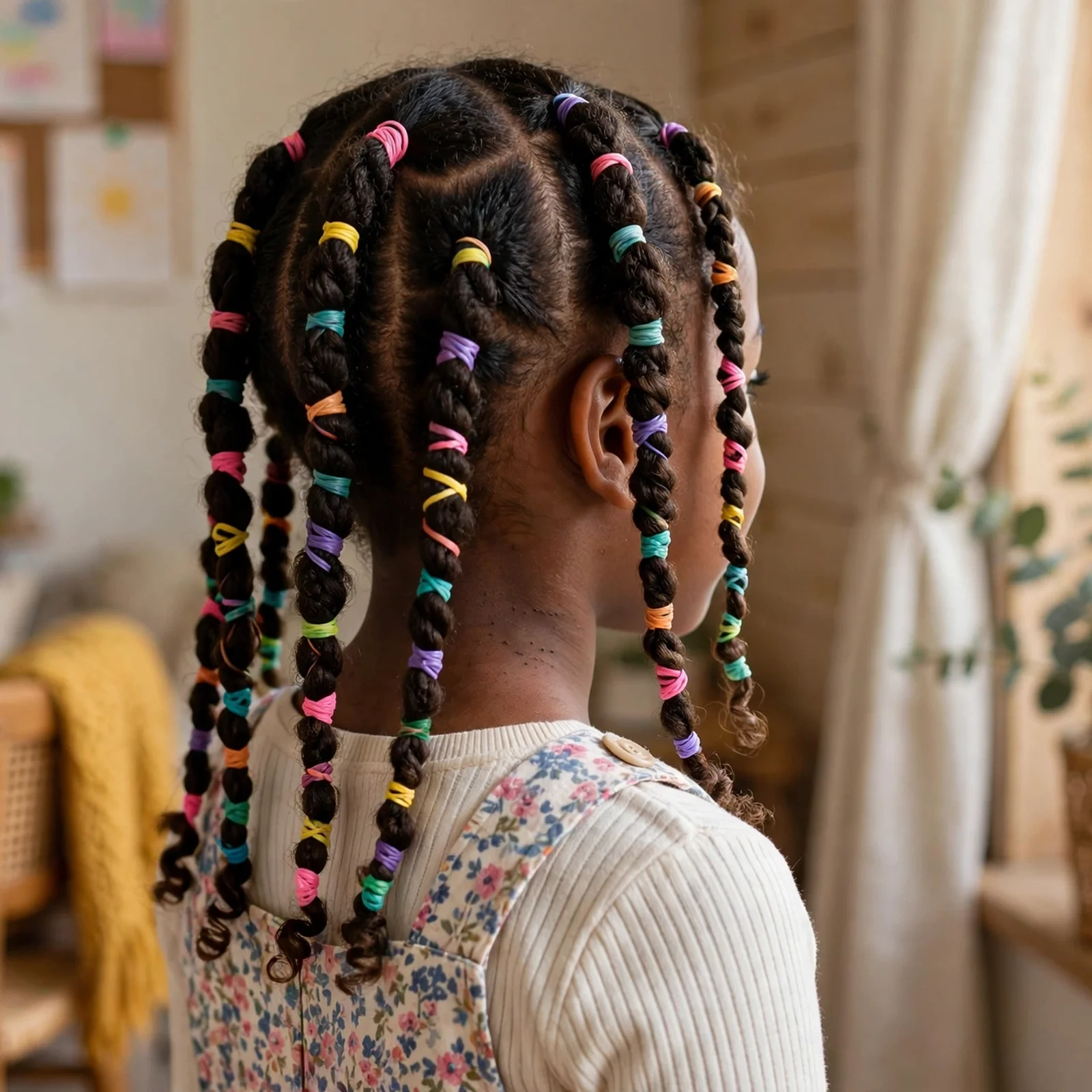 25 Cute & Easy Hairstyles For Black Girls For School, Parties & Beyond: Twists with Colorful Rubber Bands