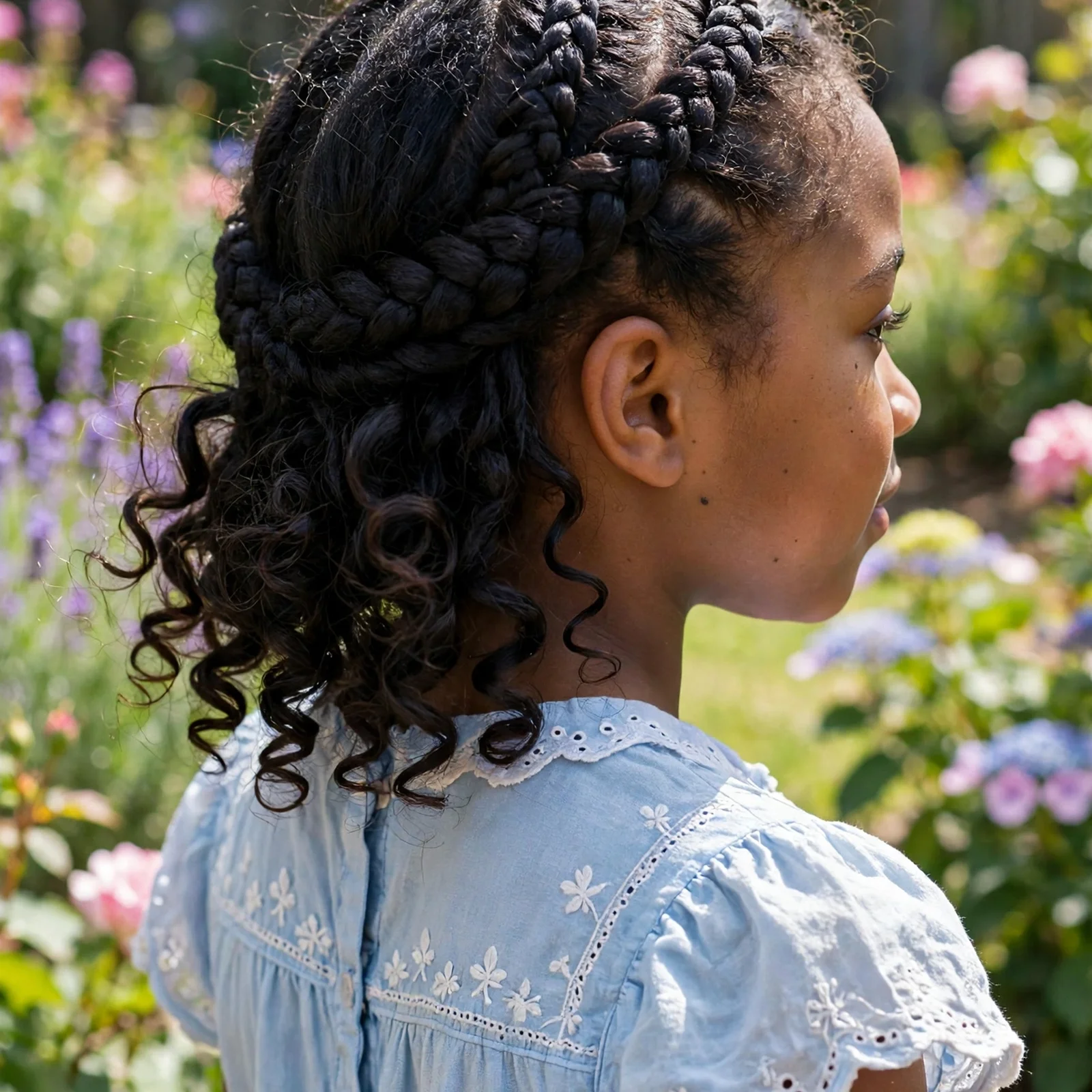 25 Cute & Easy Hairstyles For Black Girls For School, Parties & Beyond: Braided Crown with Curls
