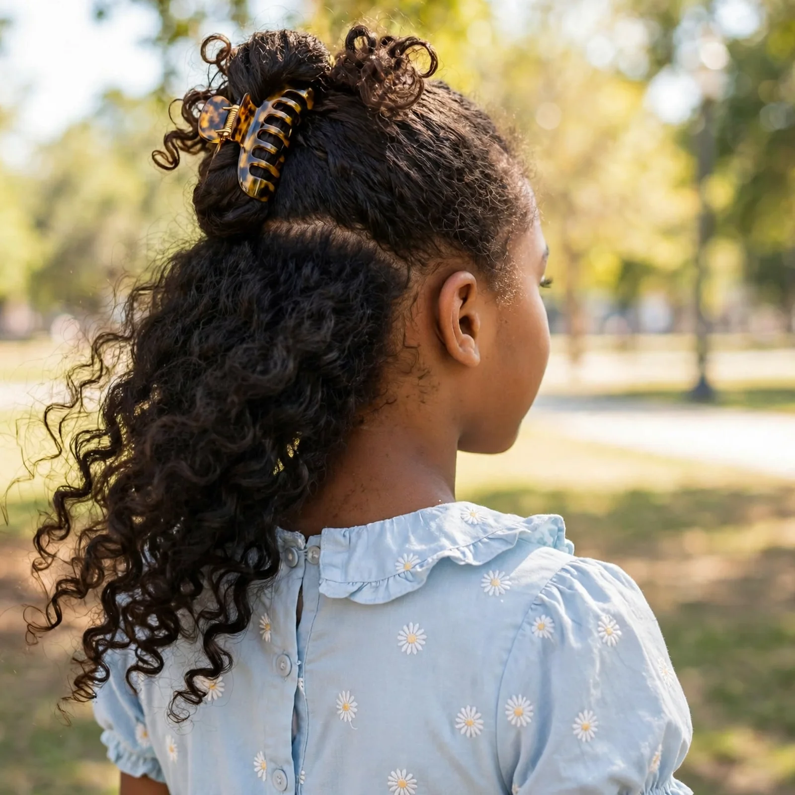 25 Cute & Easy Hairstyles For Black Girls For School, Parties & Beyond: Curly Half-Up Style