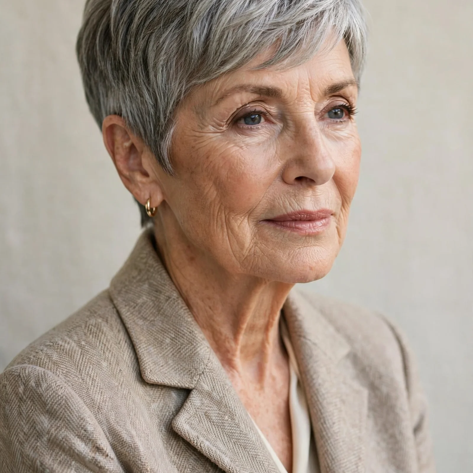 15 Flattering Hairstyles for Women Over 60 That Make You Look Younger: Short Pixie with Side Bangs