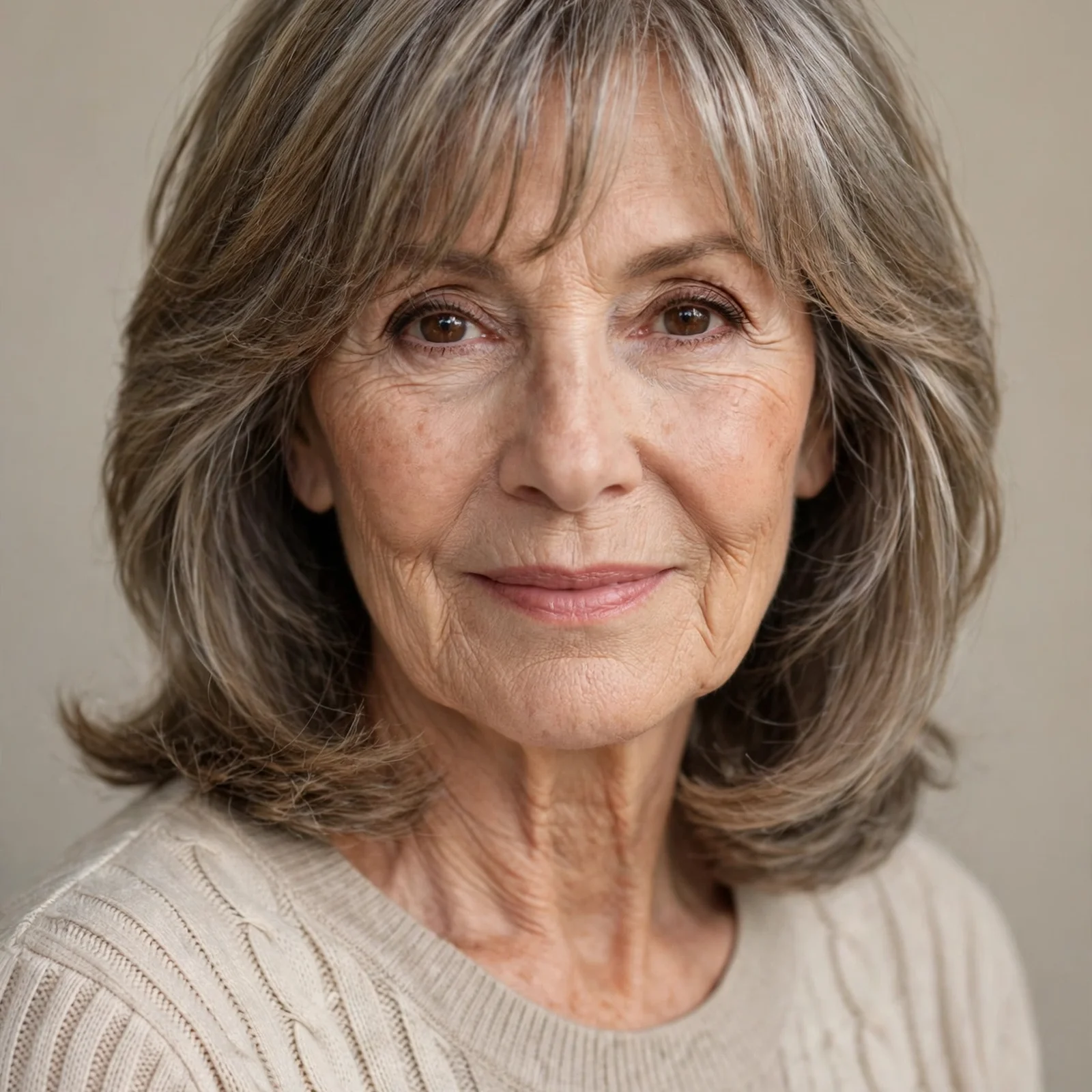 15 Flattering Hairstyles for Women Over 60 That Make You Look Younger: Shoulder-Length Cut with Curtain Bangs