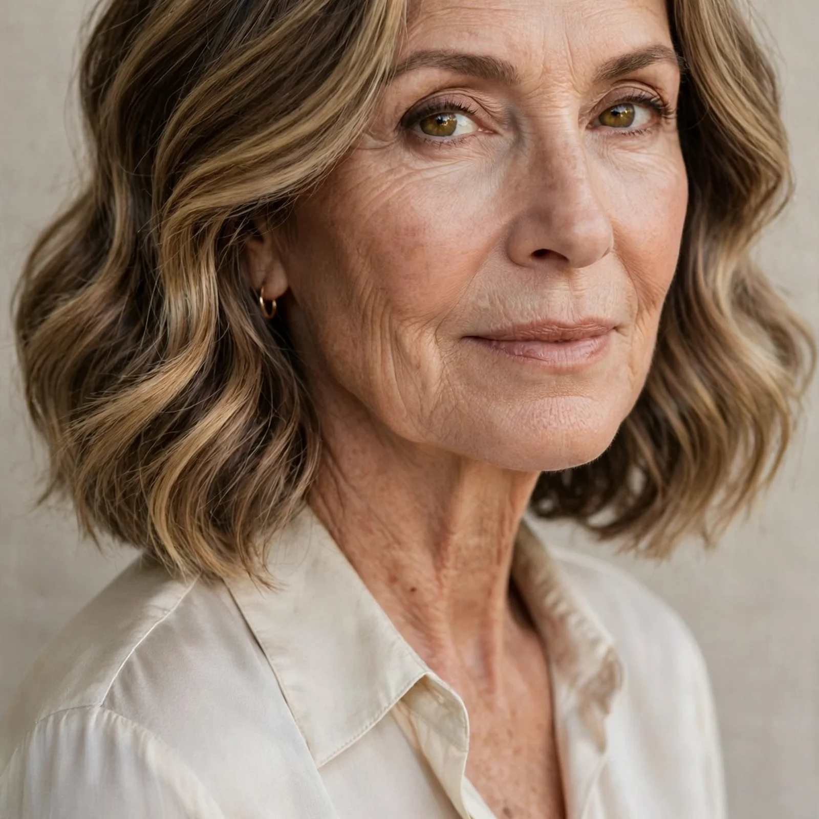 15 Flattering Hairstyles for Women Over 60 That Make You Look Younger: Wavy Lob with Balayage