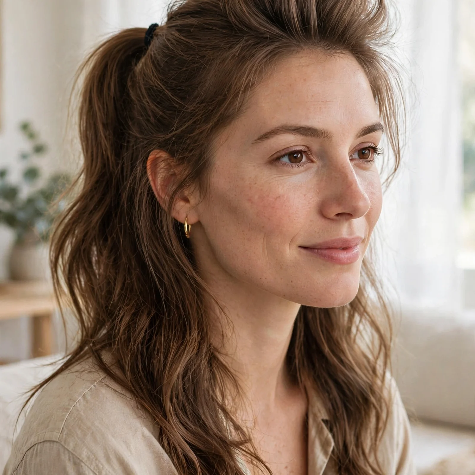 20 Hairstyles for Women With Oily Hair That Stay Fresh & Matte All Day: Root-Lift Half Ponytail