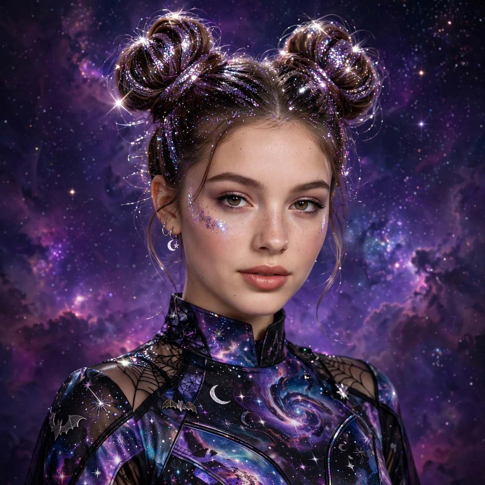 15 Cool Hairstyles for Halloween Costumes: Glittery Space Buns