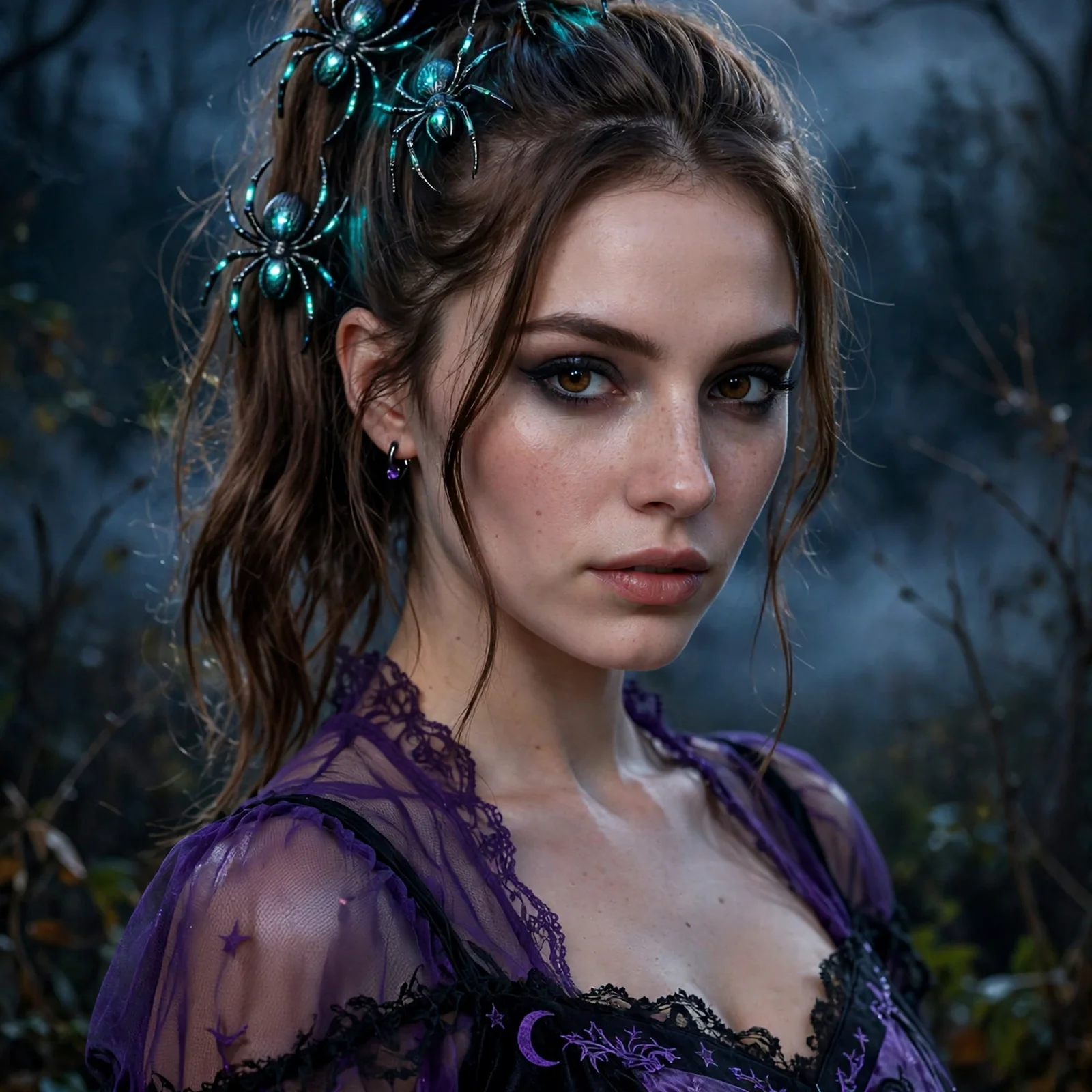 15 Cool Hairstyles for Halloween Costumes: Glow Spider Clips with Ponytail