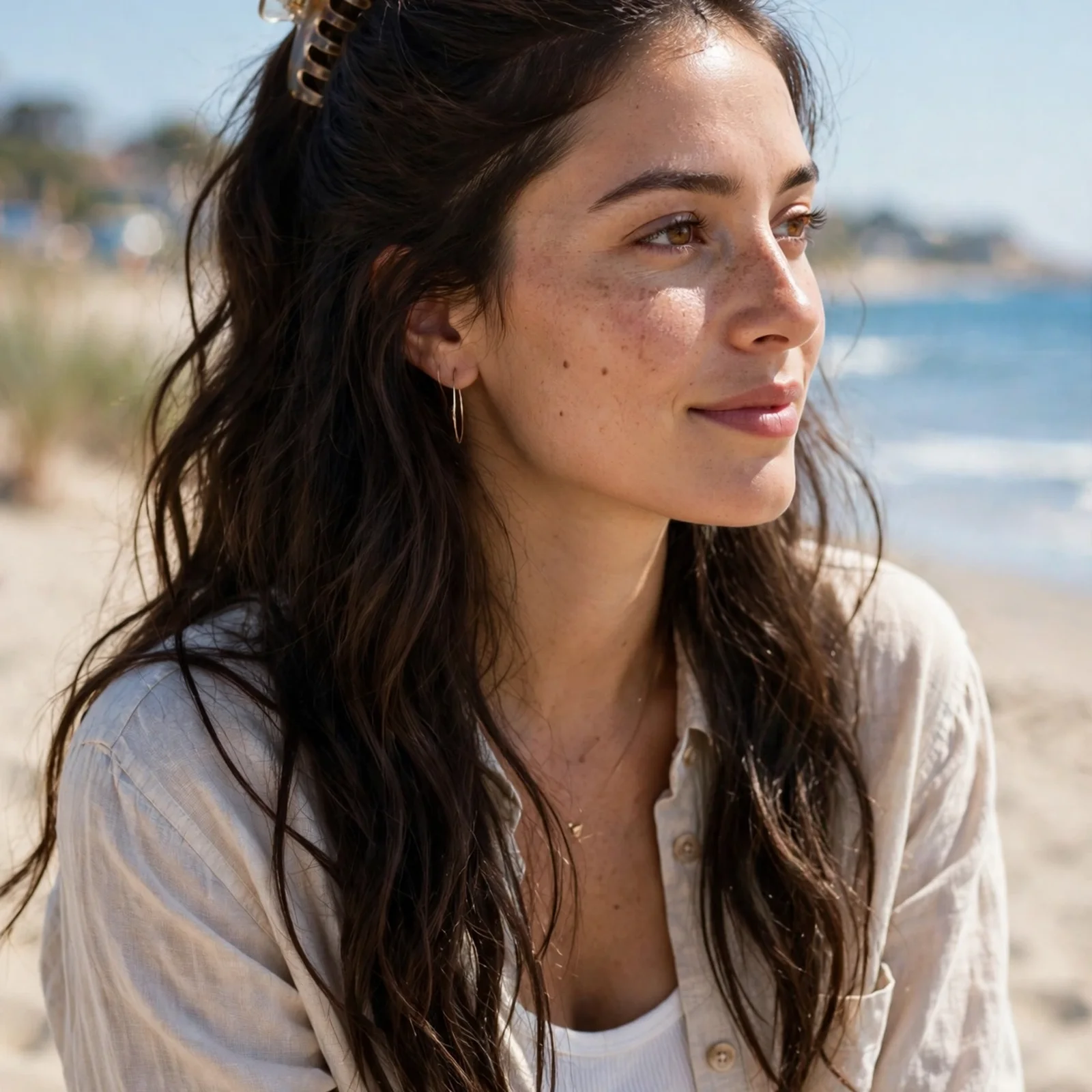 25 Long Hair Summer Hairstyles for Women That Don’t Get Messy in Heat: Half-Up Claw Clip Twist