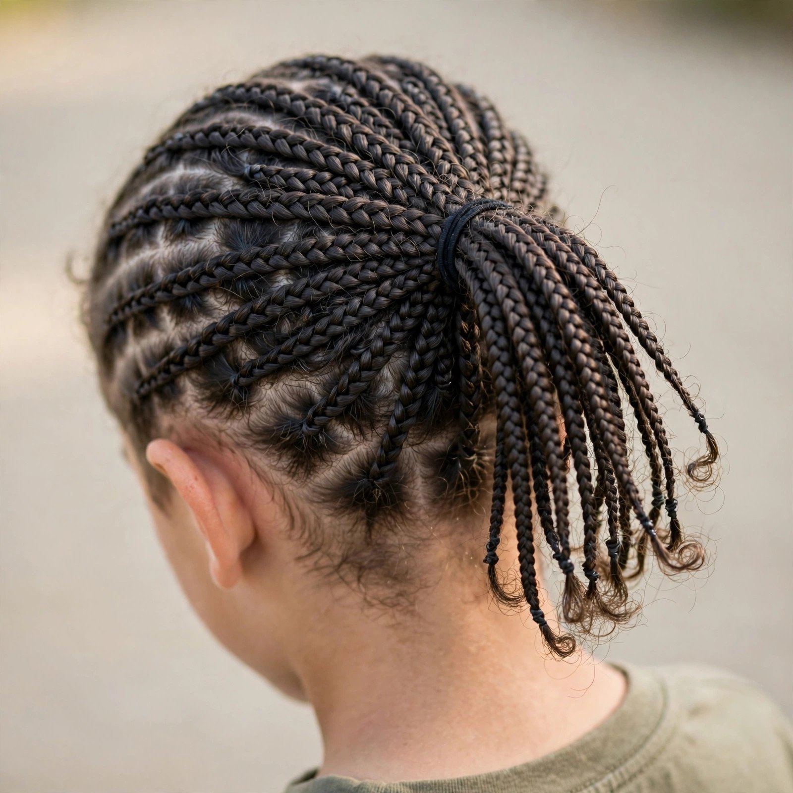 Box Braids Ponytail - boys hairstyle, back view