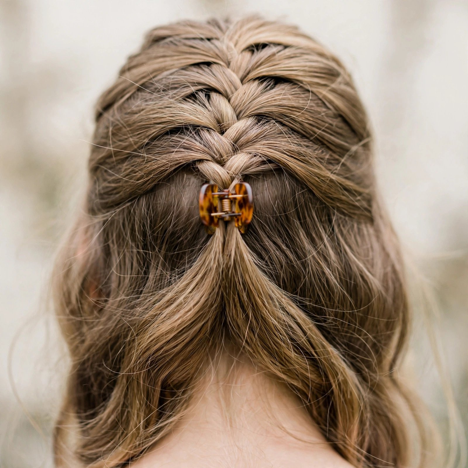 Braided half-up claw clip hairstyle for girls, back view