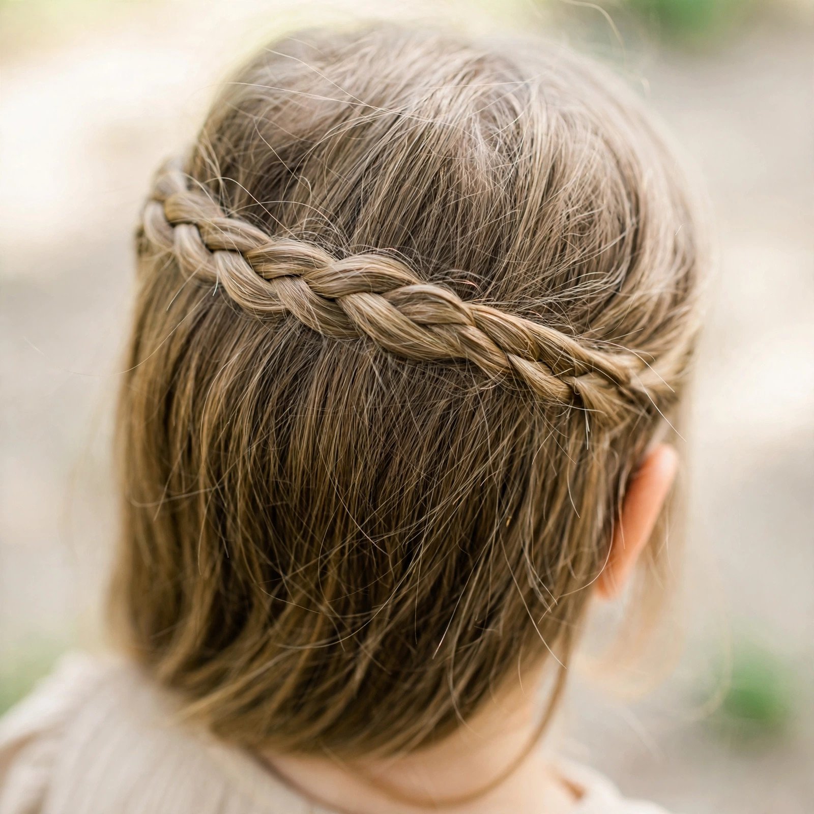 Braided headband hairstyle for little girls, back view