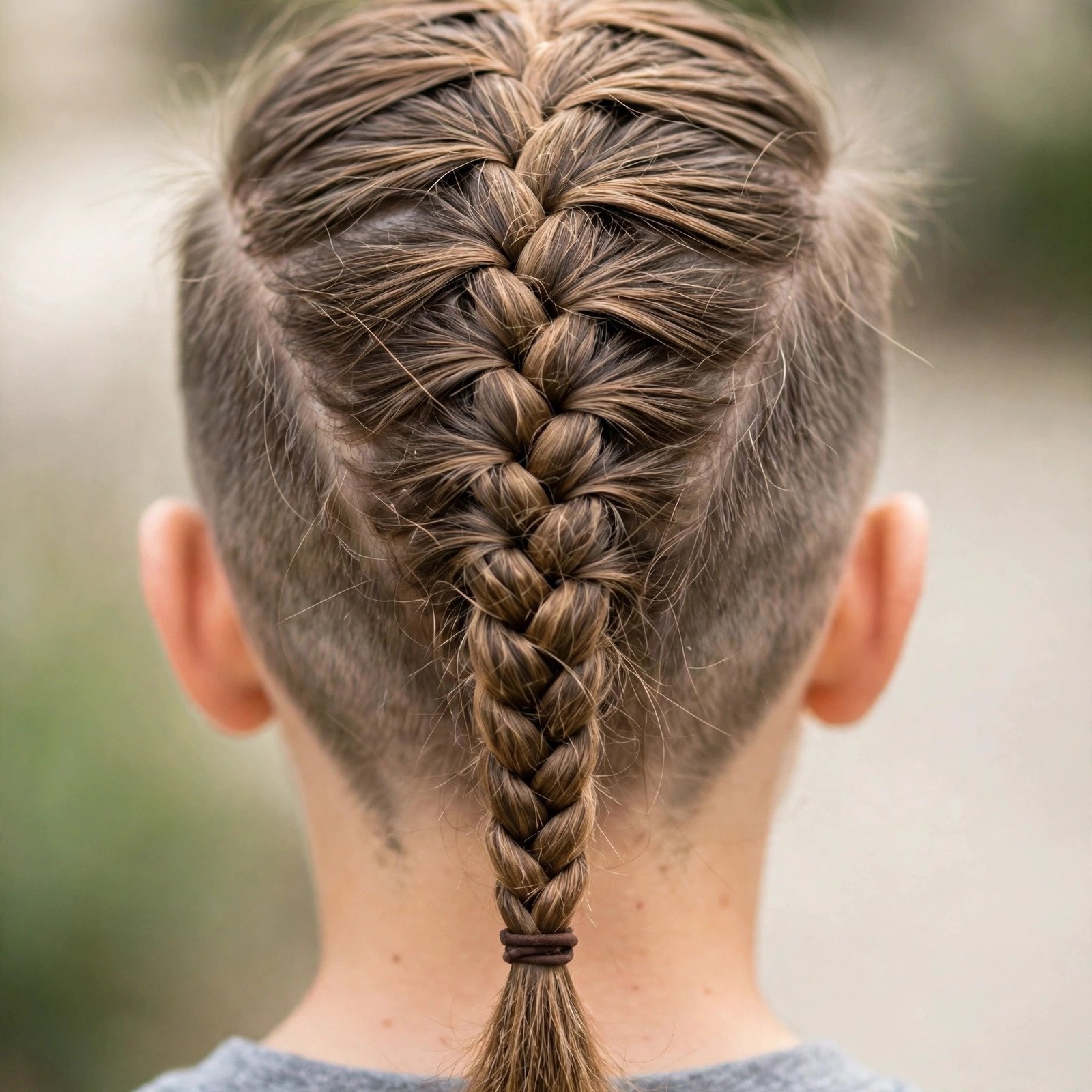 Braided Mohawk Ponytail - boys hairstyle, back view