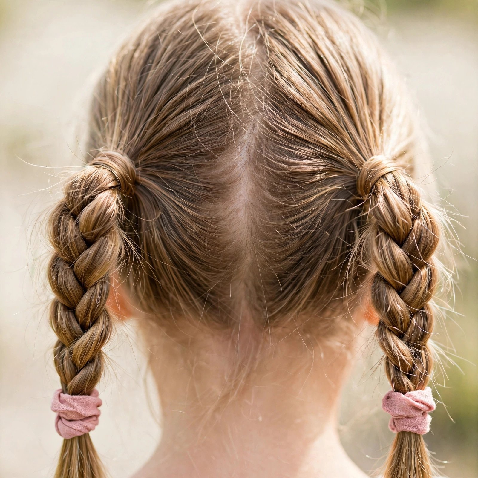Braided pigtails hairstyle for girls, back view