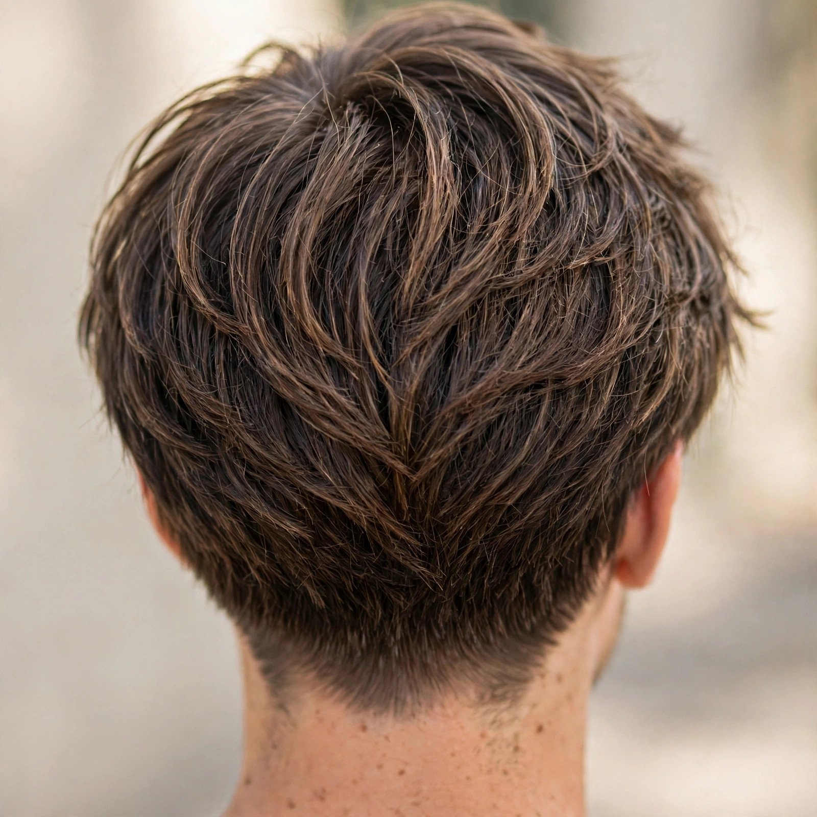 Back view of Brushed Forward Layers hairstyle for boys