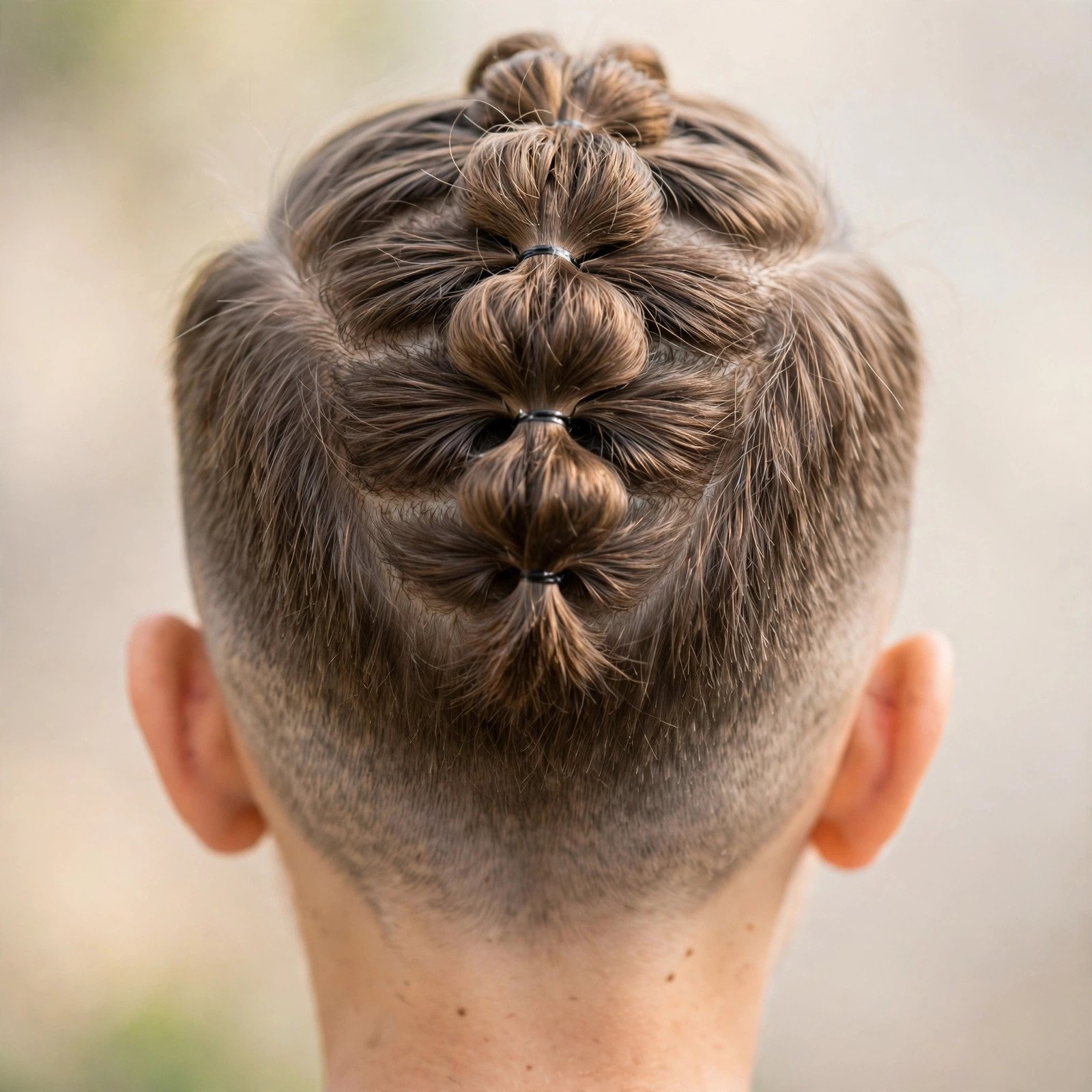 Back view of Bubble Braid with Fade hairstyle for boys
