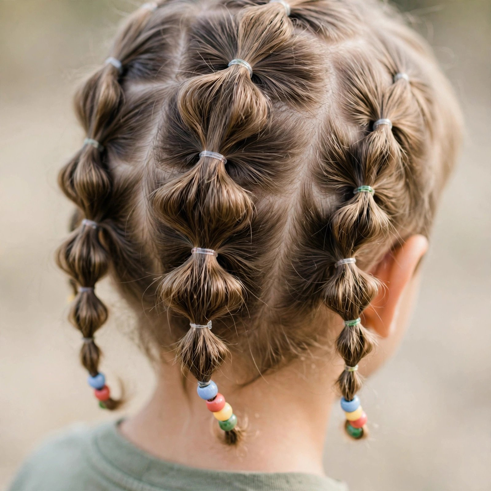 Back view of Bubble Braids with Beads (Optional) hairstyle for boys