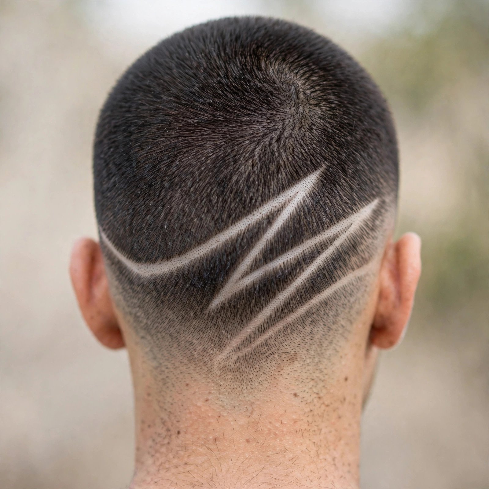 Back view of Buzz Cut with Design hairstyle for boys