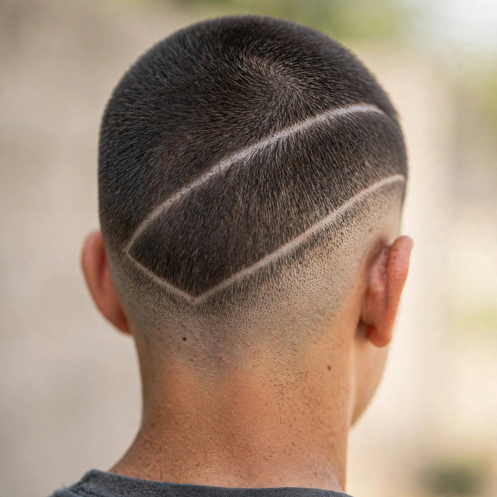 Back view of Buzz Cut with Line Design hairstyle for boys