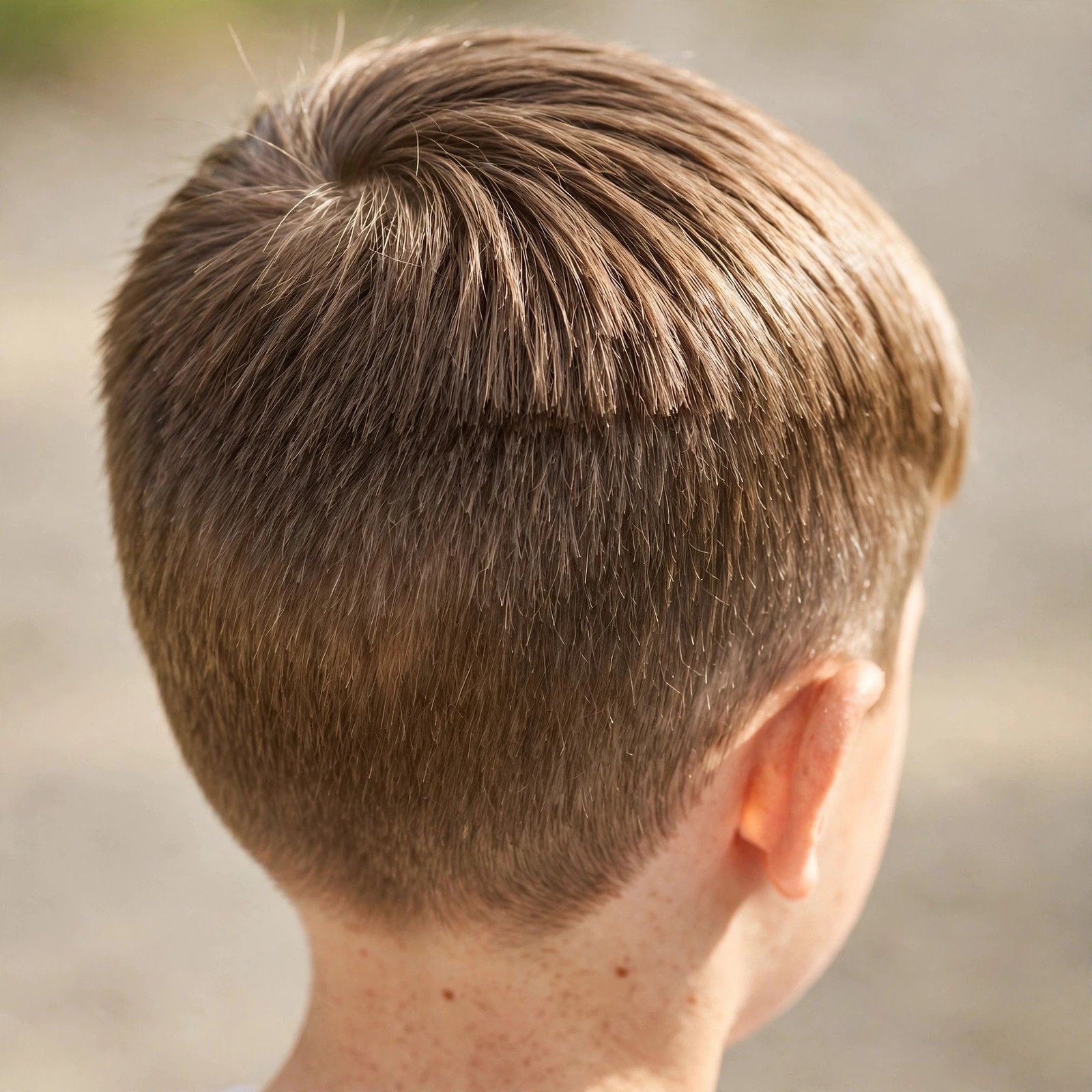 Back view of Caesar Cut hairstyle for boys
