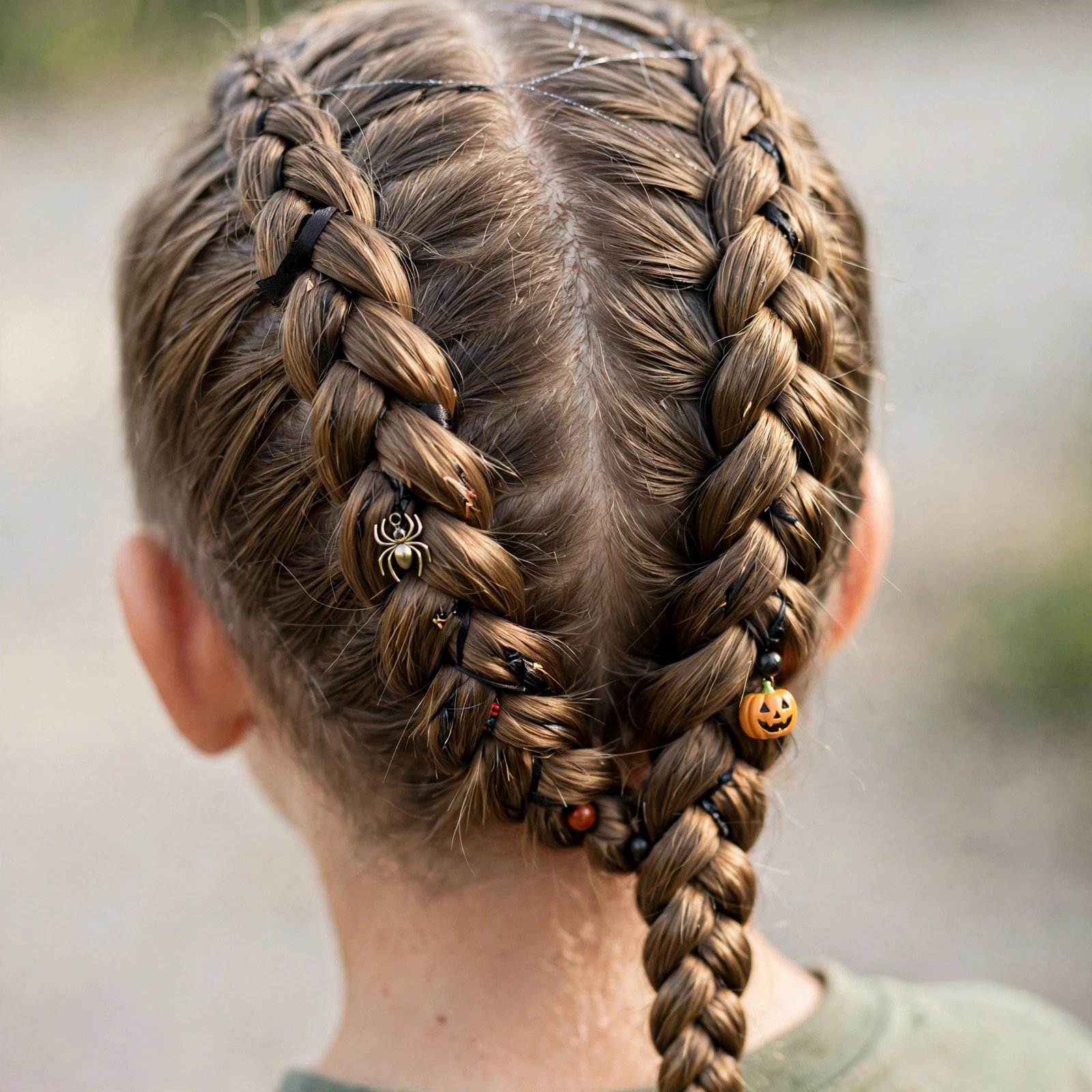 Classic Straight Back Two Braids - boys hairstyle, back view