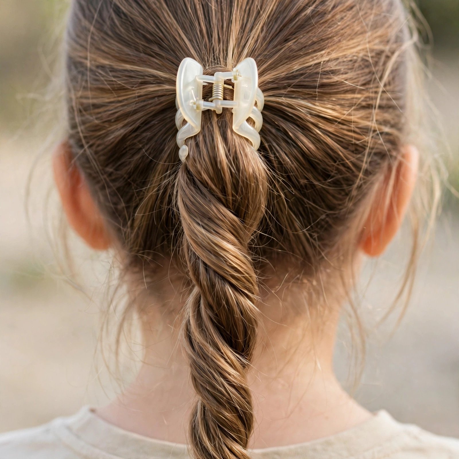 Claw clip twisted ponytail for girls, back view