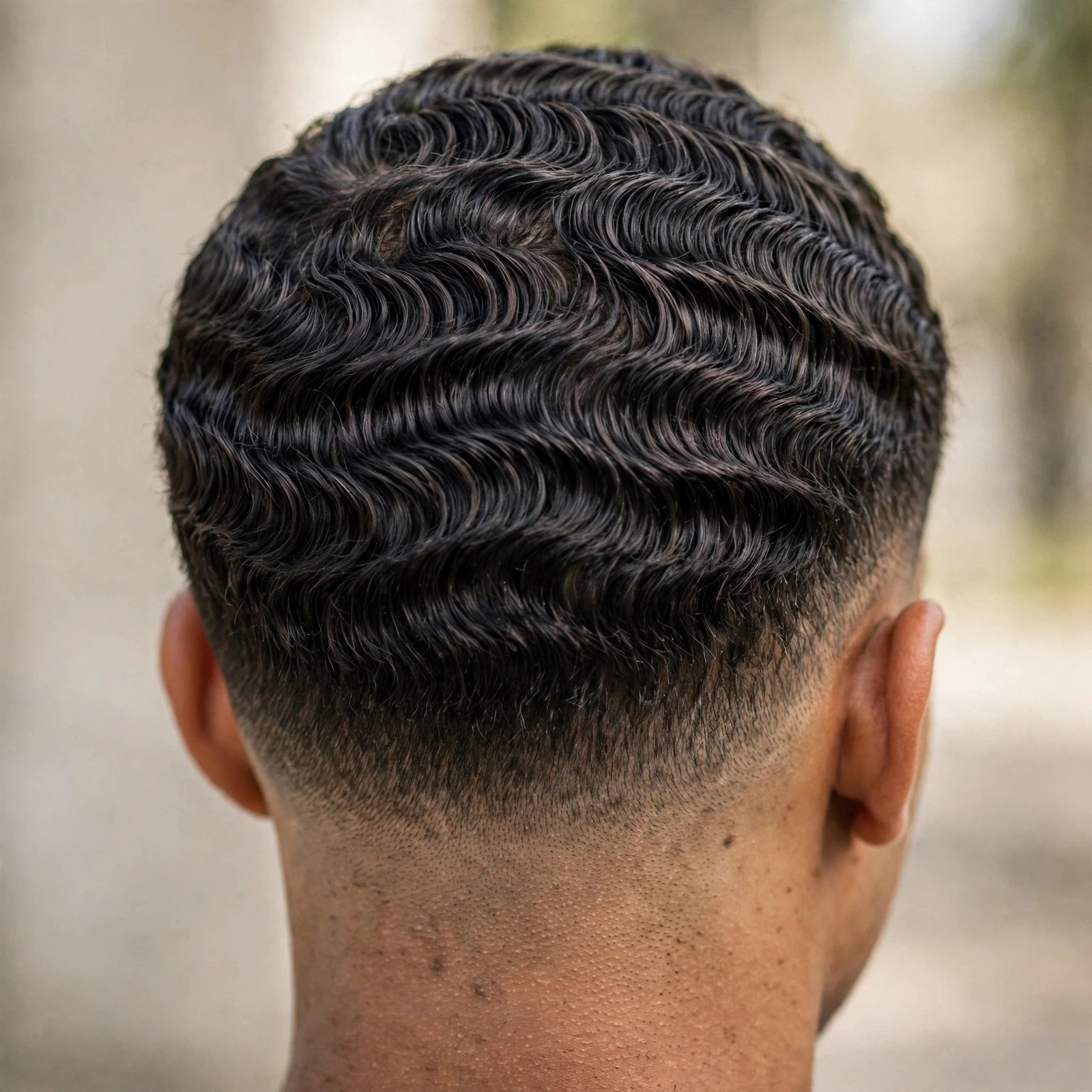 Back view of Clean High Fade with Waves hairstyle for boys