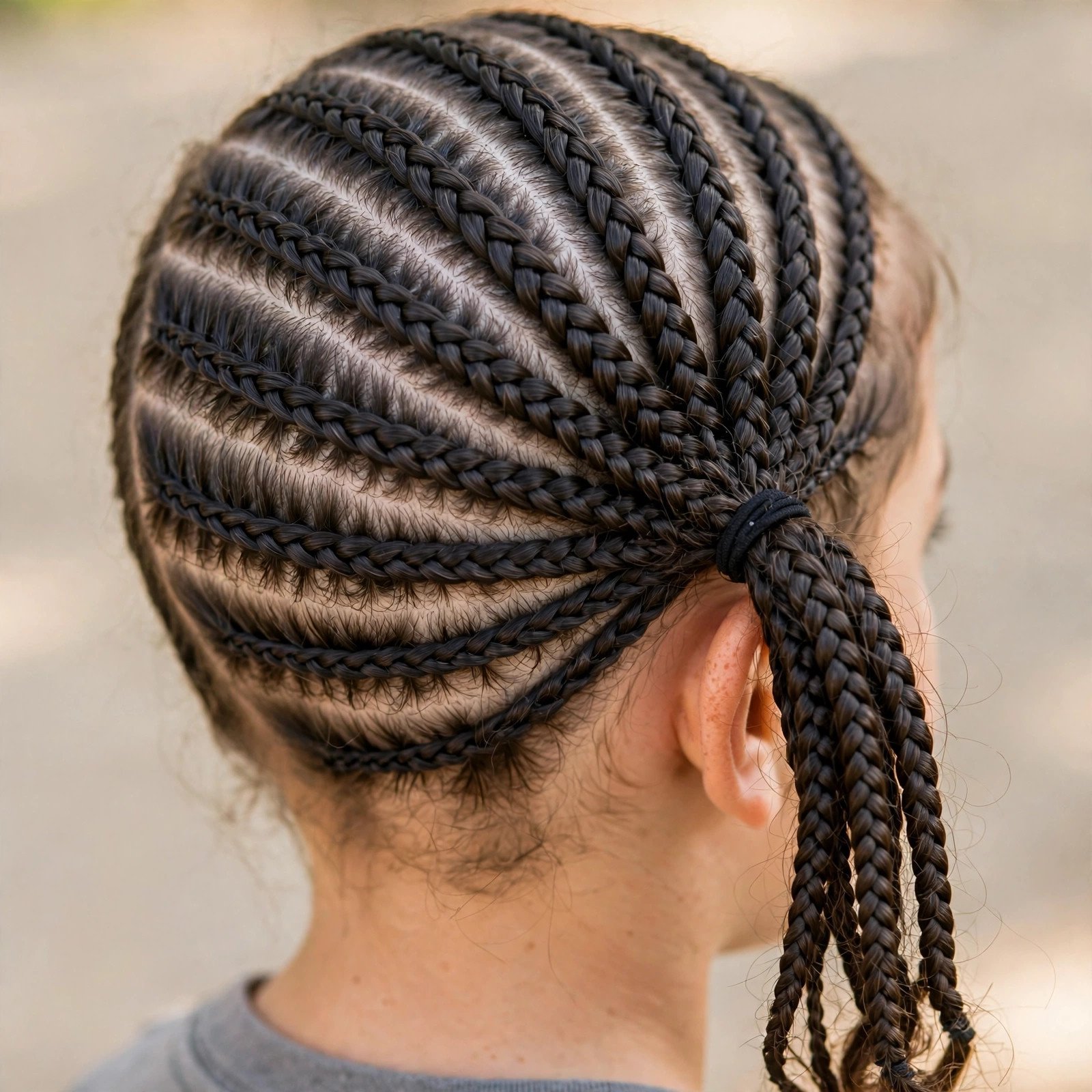 Cornrows with Side Ponytail - boys hairstyle, back view
