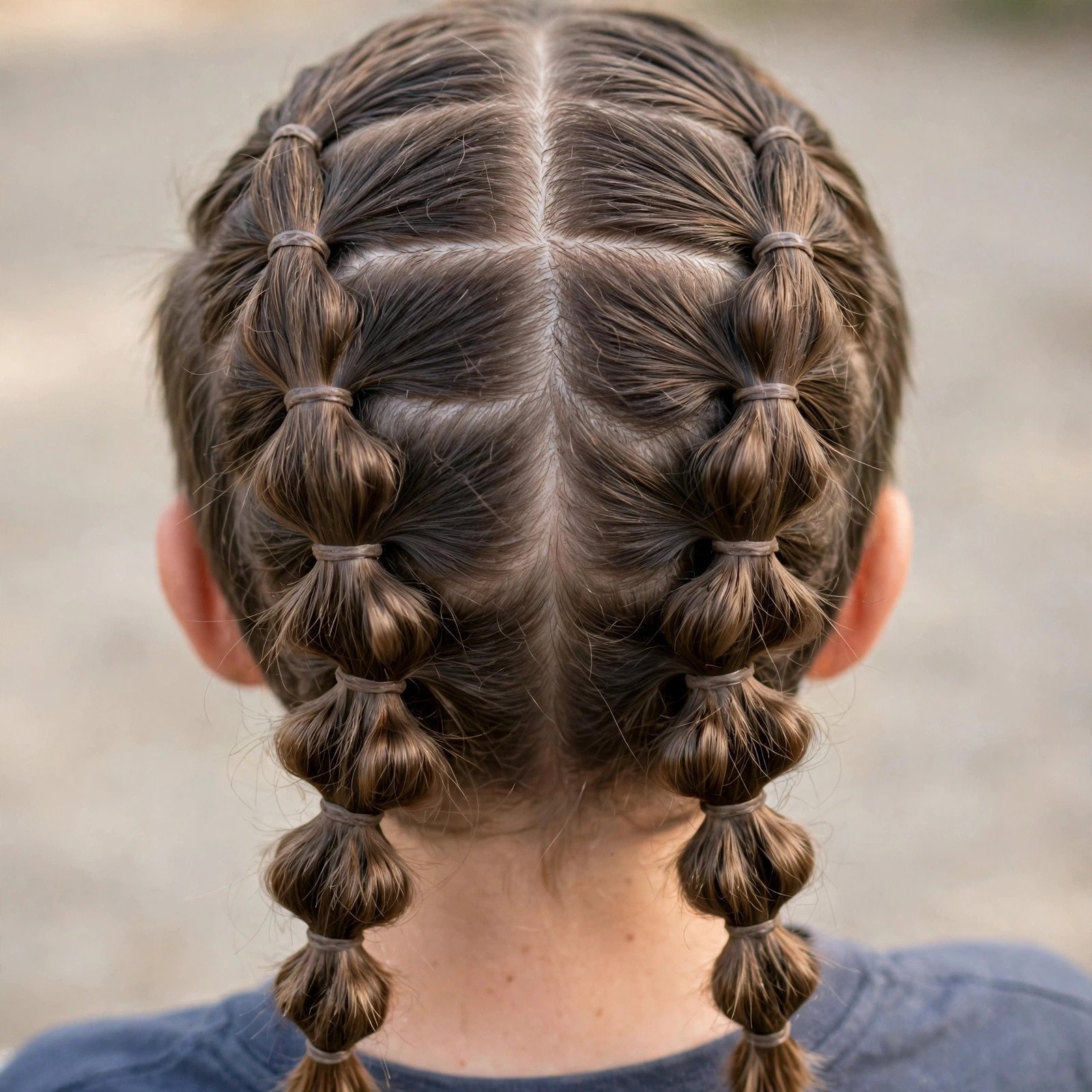 Back view of Cross-Part Bubble Braids hairstyle for boys