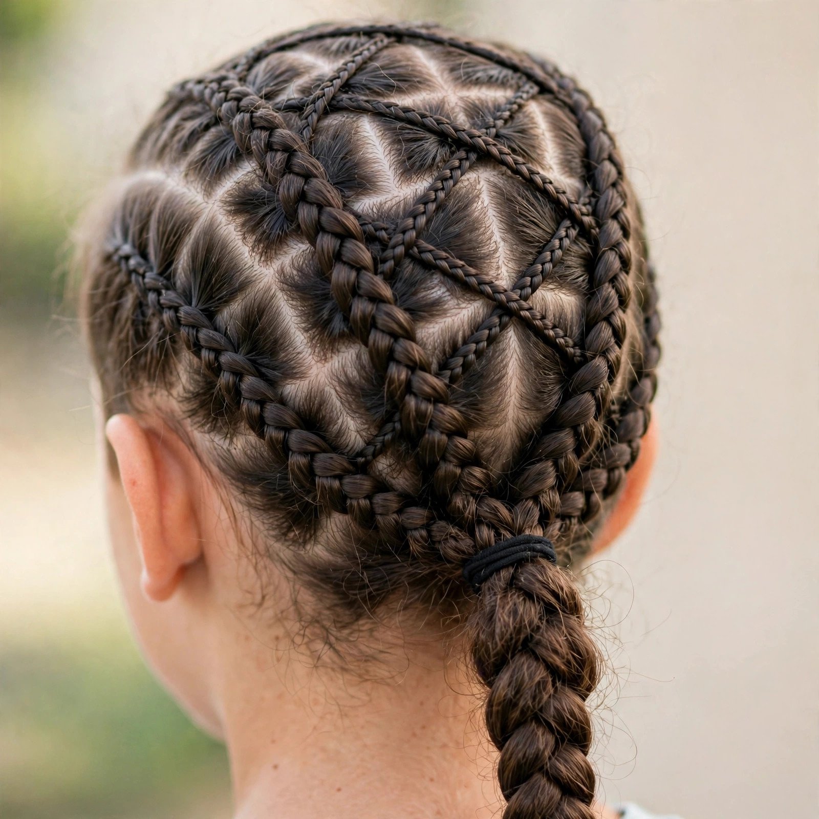 Cross-Pattern Braids with Ponytail - boys hairstyle, back view