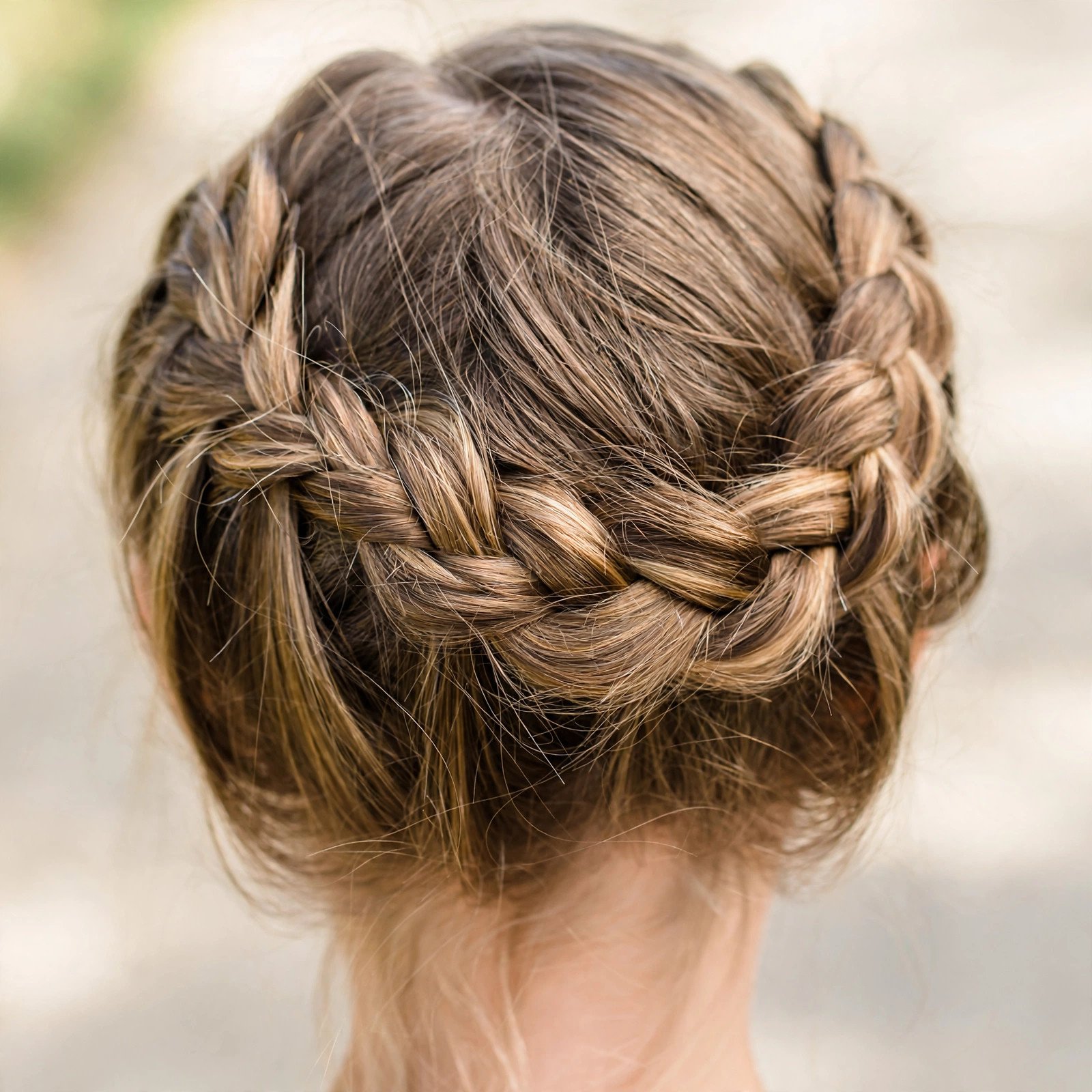 Crown braid hairstyle for girls, back view