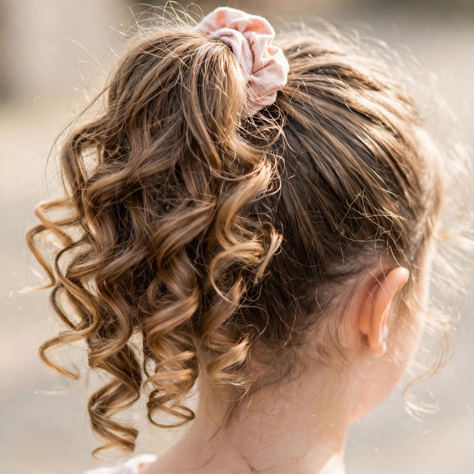 Curly ponytail hairstyle for girls, back view