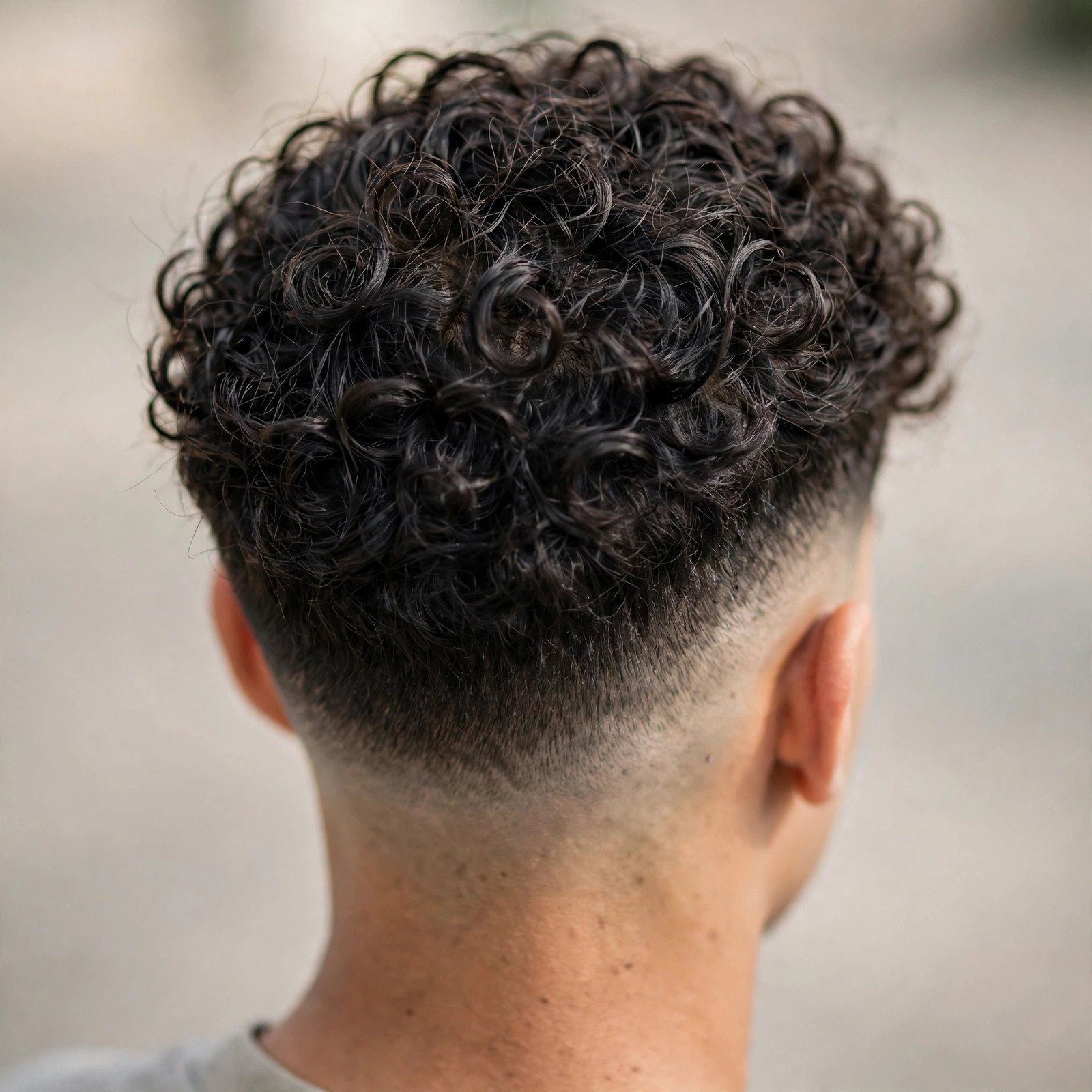 Back view of Curly Taper Fade hairstyle for boys