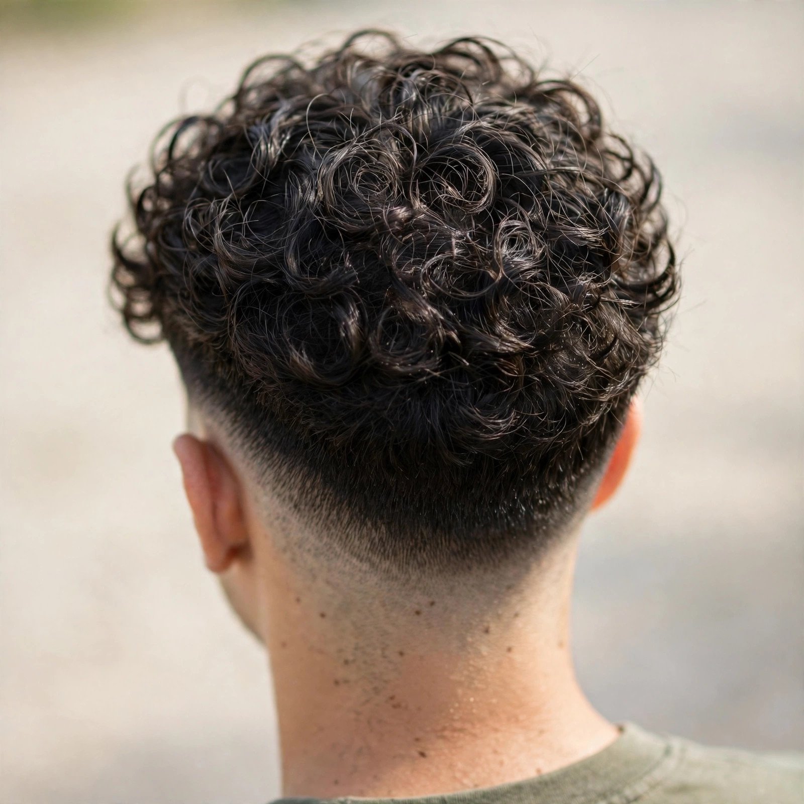 Back view of Curly Top with Fade hairstyle for boys