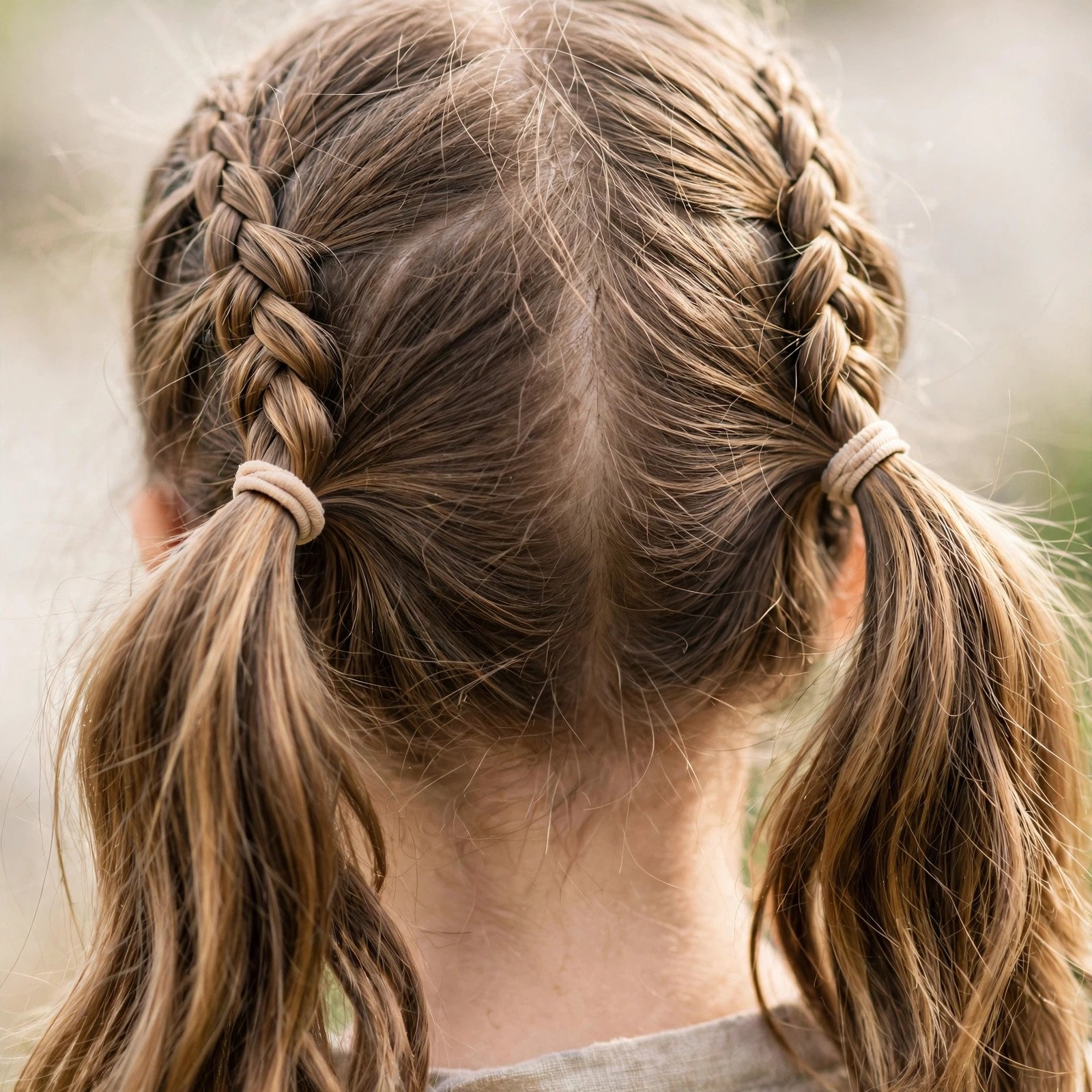 Double braided pigtails hairstyle for girls, back view