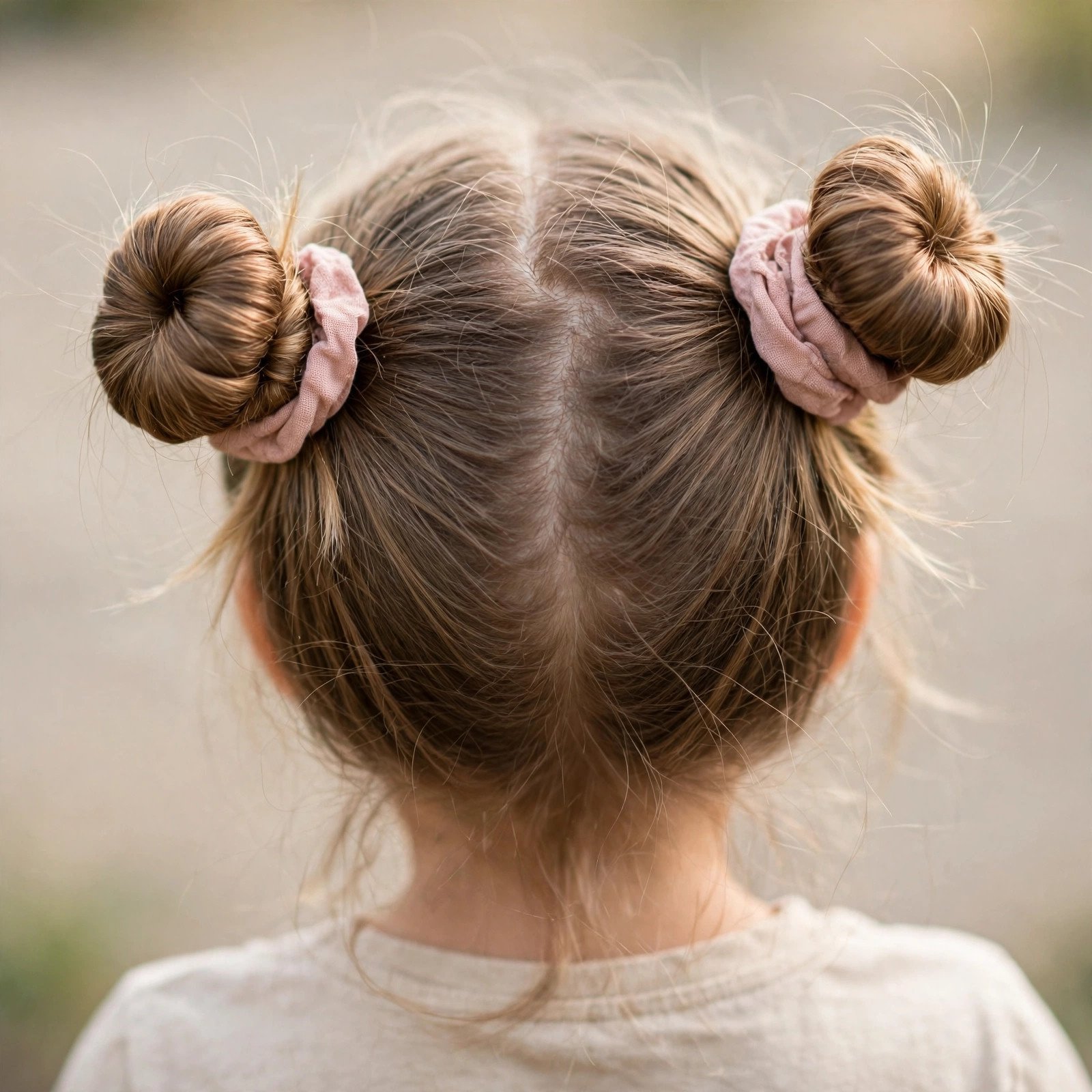 Double bun pigtails hairstyle for little girls, back view