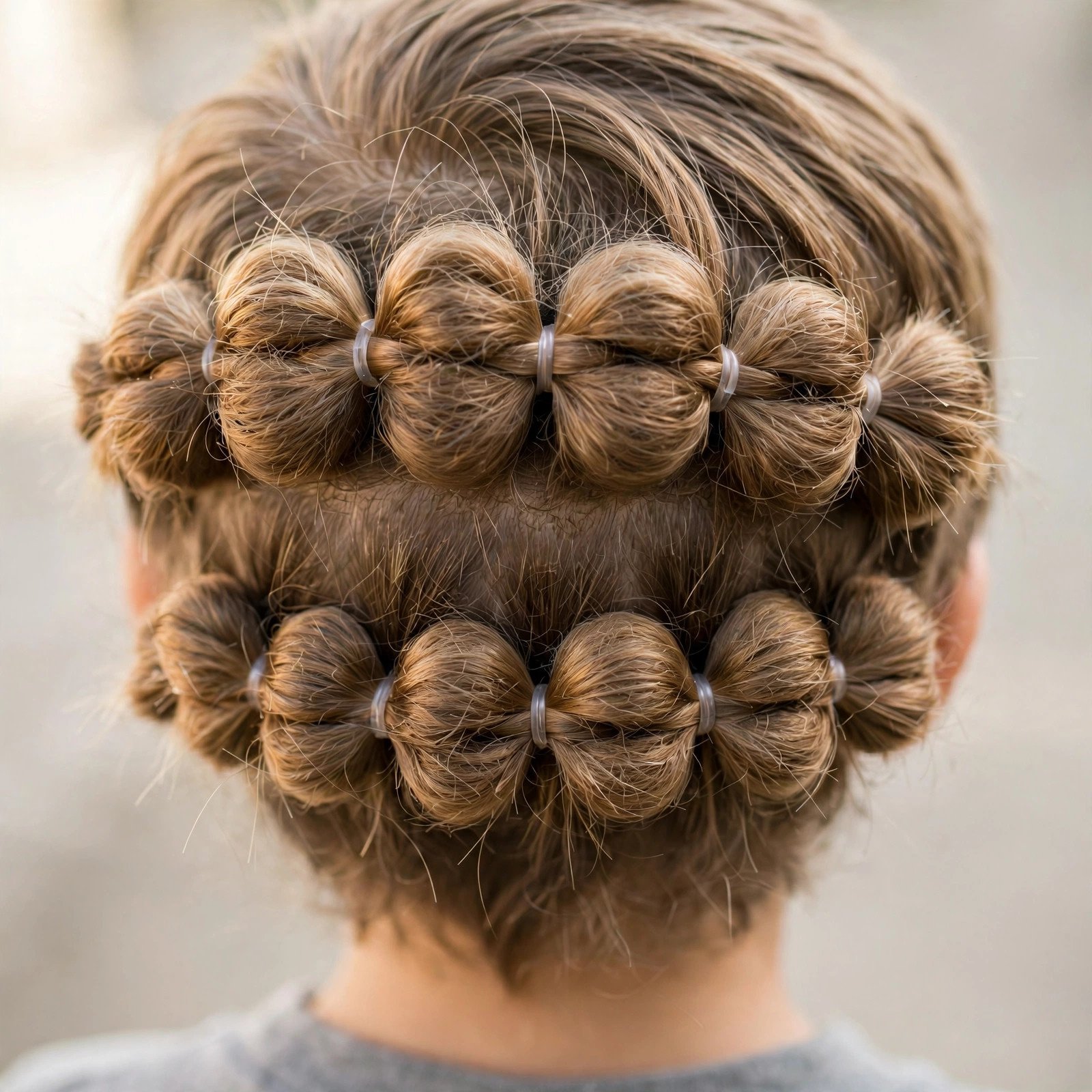 Back view of Double Layer Bubble Braids hairstyle for boys