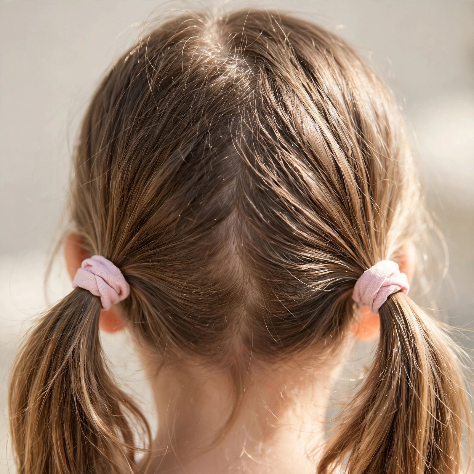 Double low ponytails hairstyle for little girls, back view