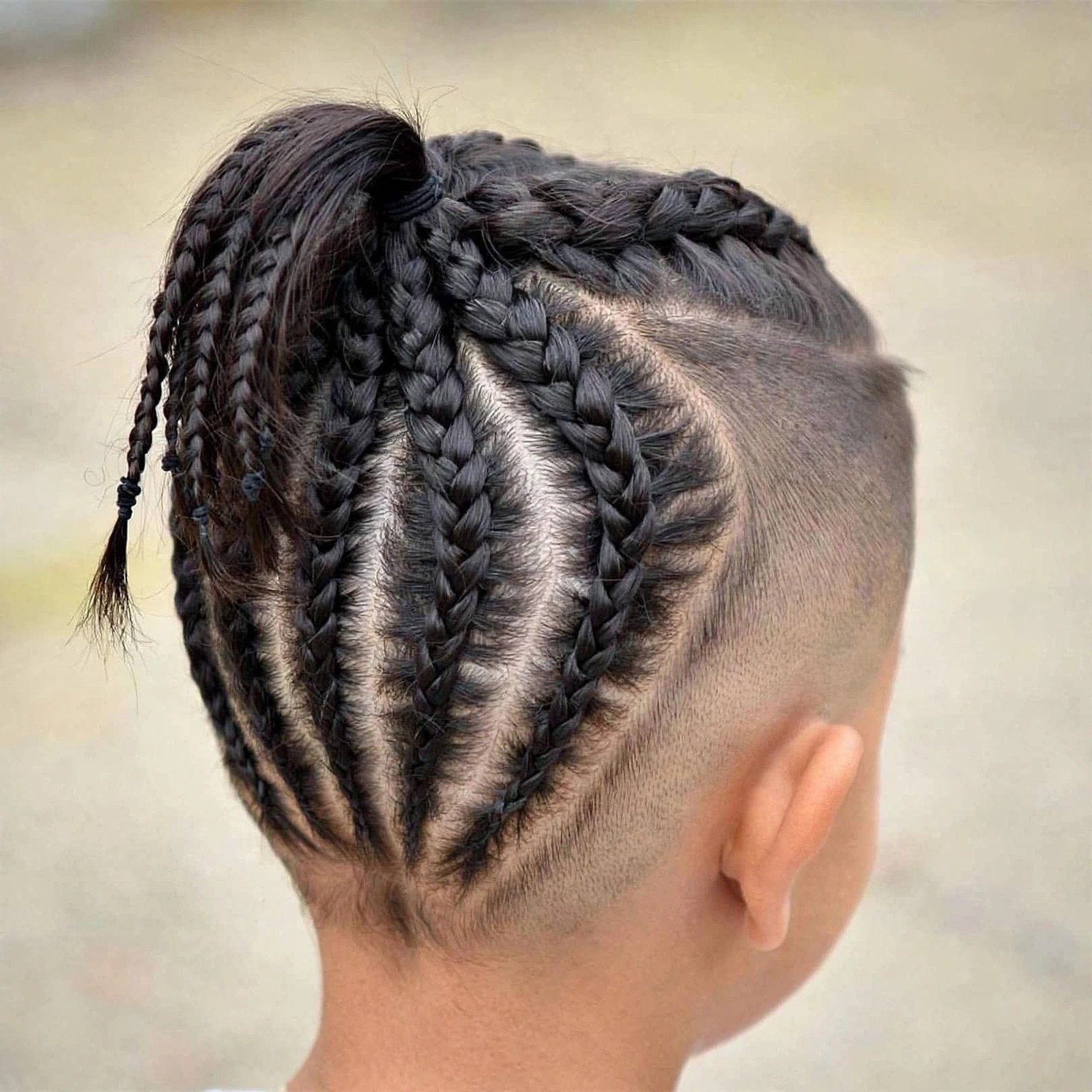 Feed-In Braids Ponytail - boys hairstyle, back view