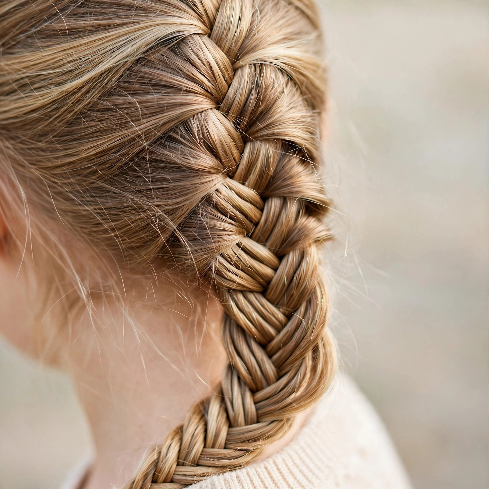 Fishtail side braid hairstyle for little girls, back view