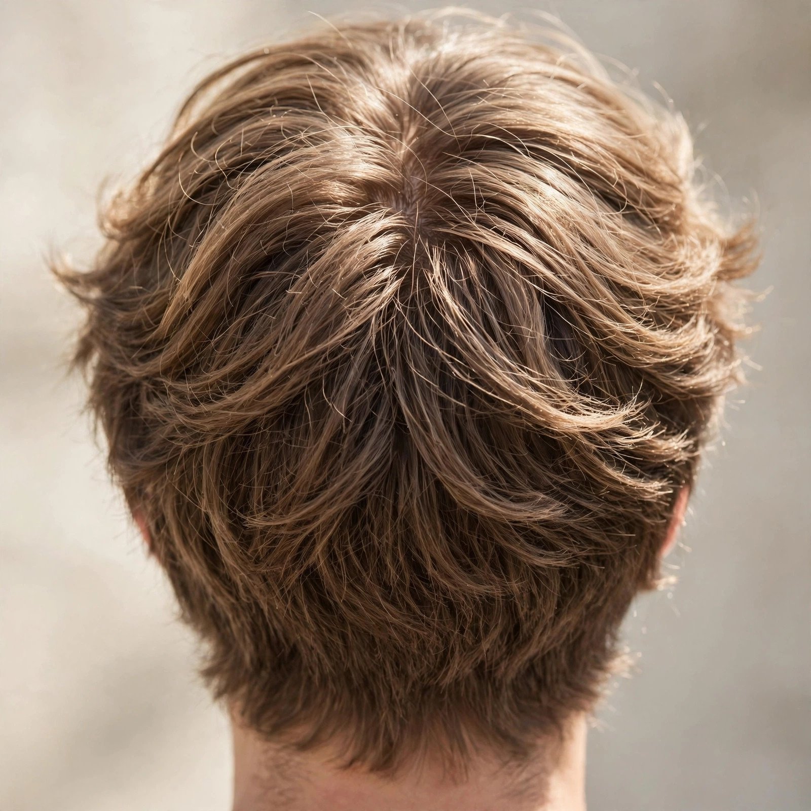 Fluffy Layered Middle Part - boys hairstyle, back view