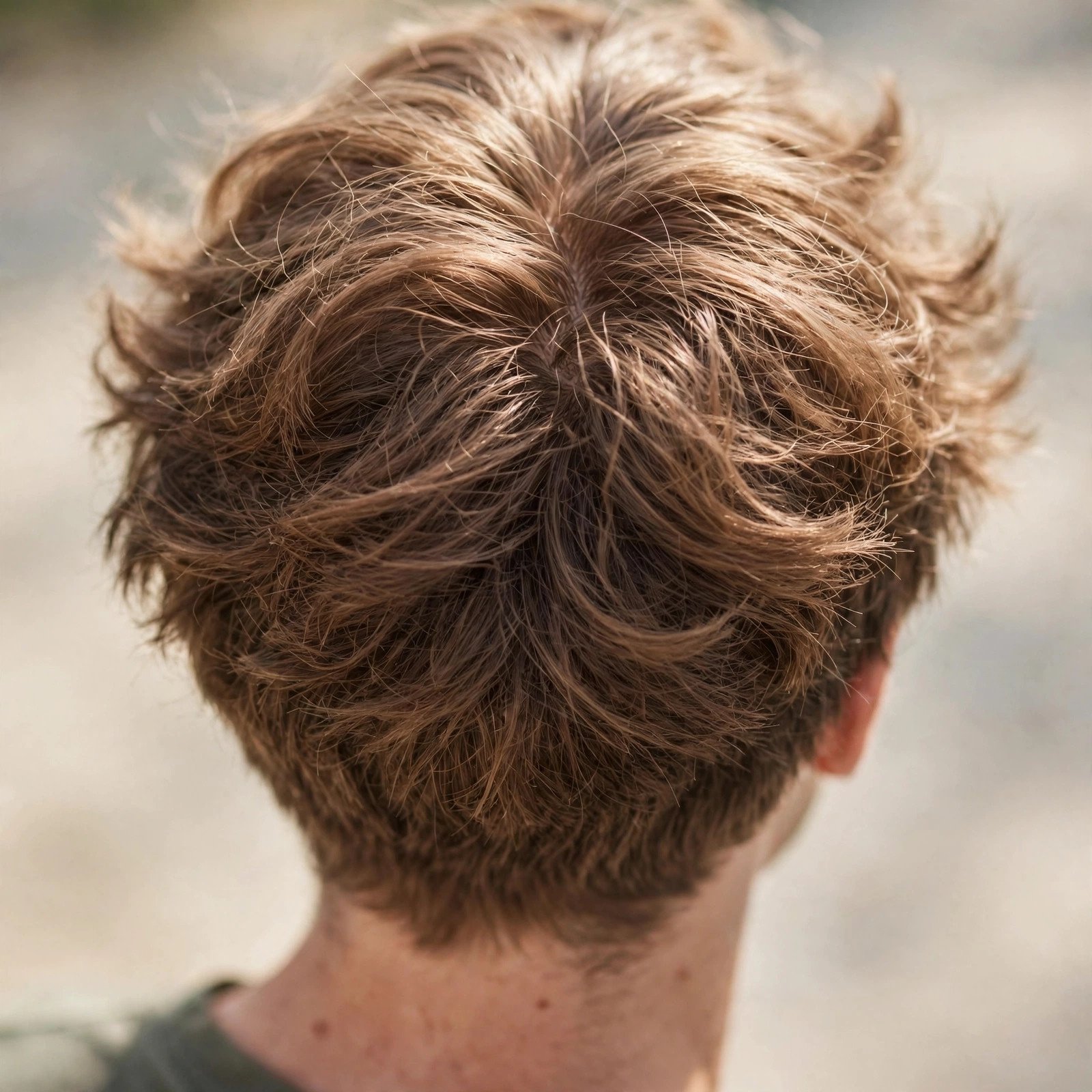 Fluffy Textured Middle Part - boys hairstyle, back view