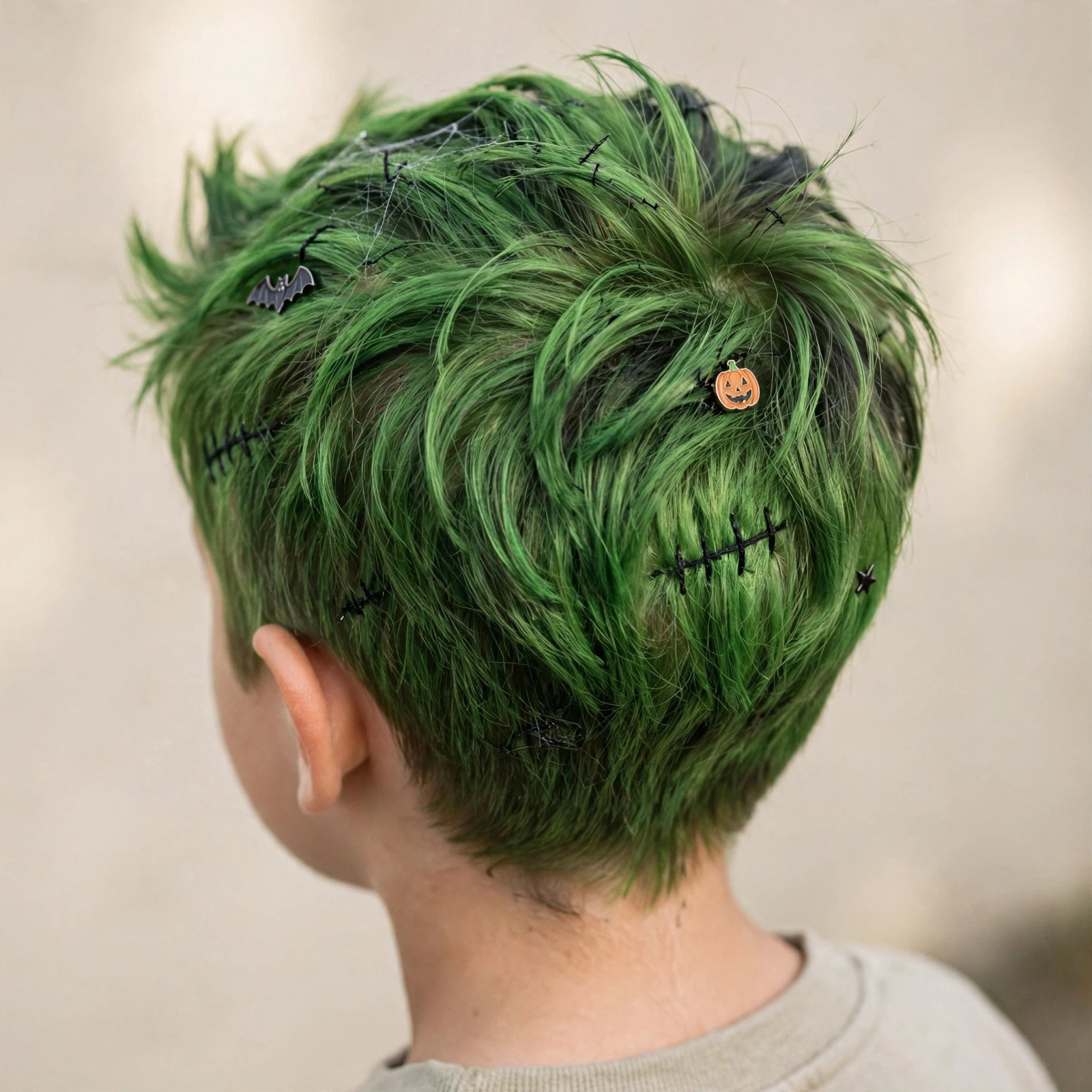 Frankenstein Green Hair - boys hairstyle, back view