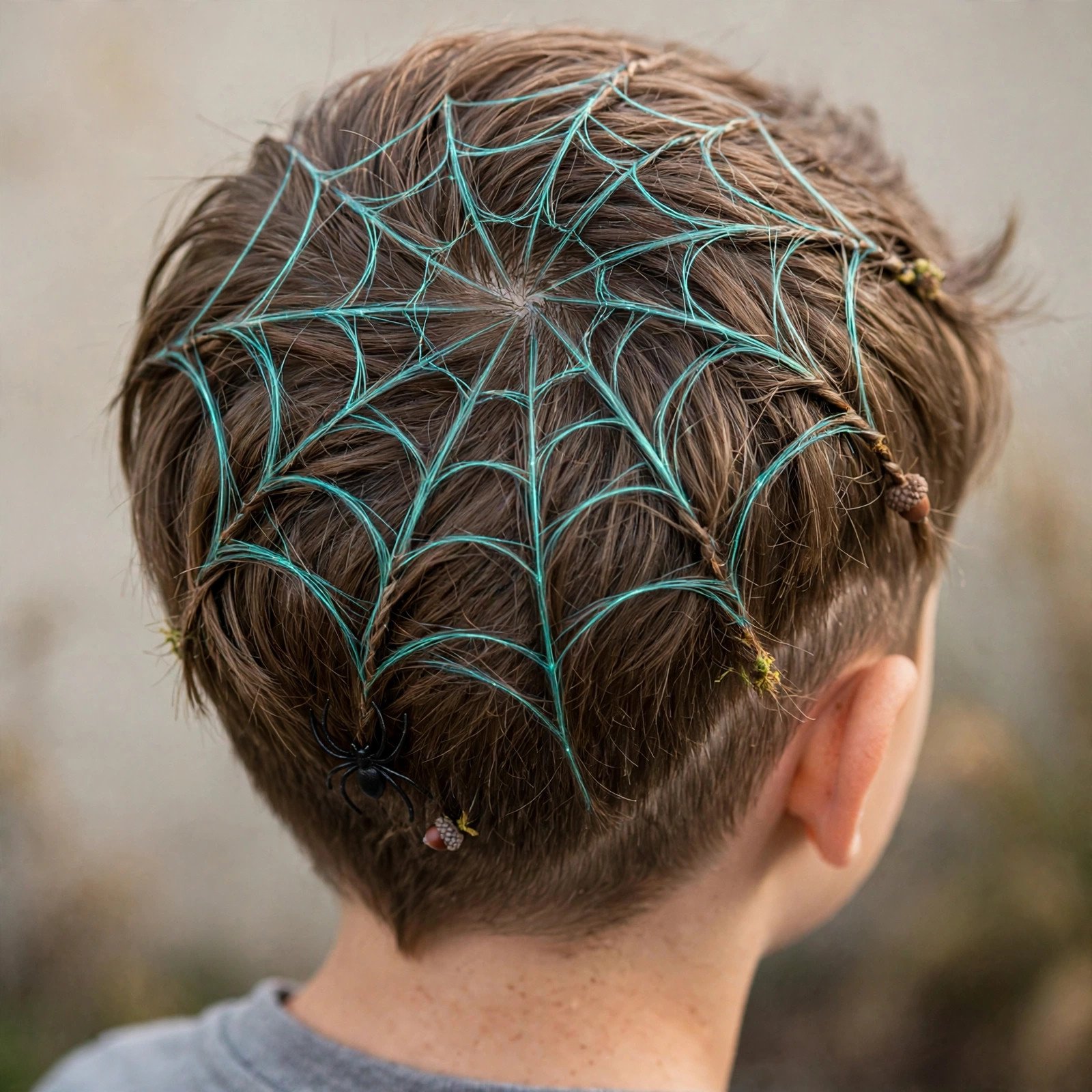 Glow Spider Web Design - boys hairstyle, back view
