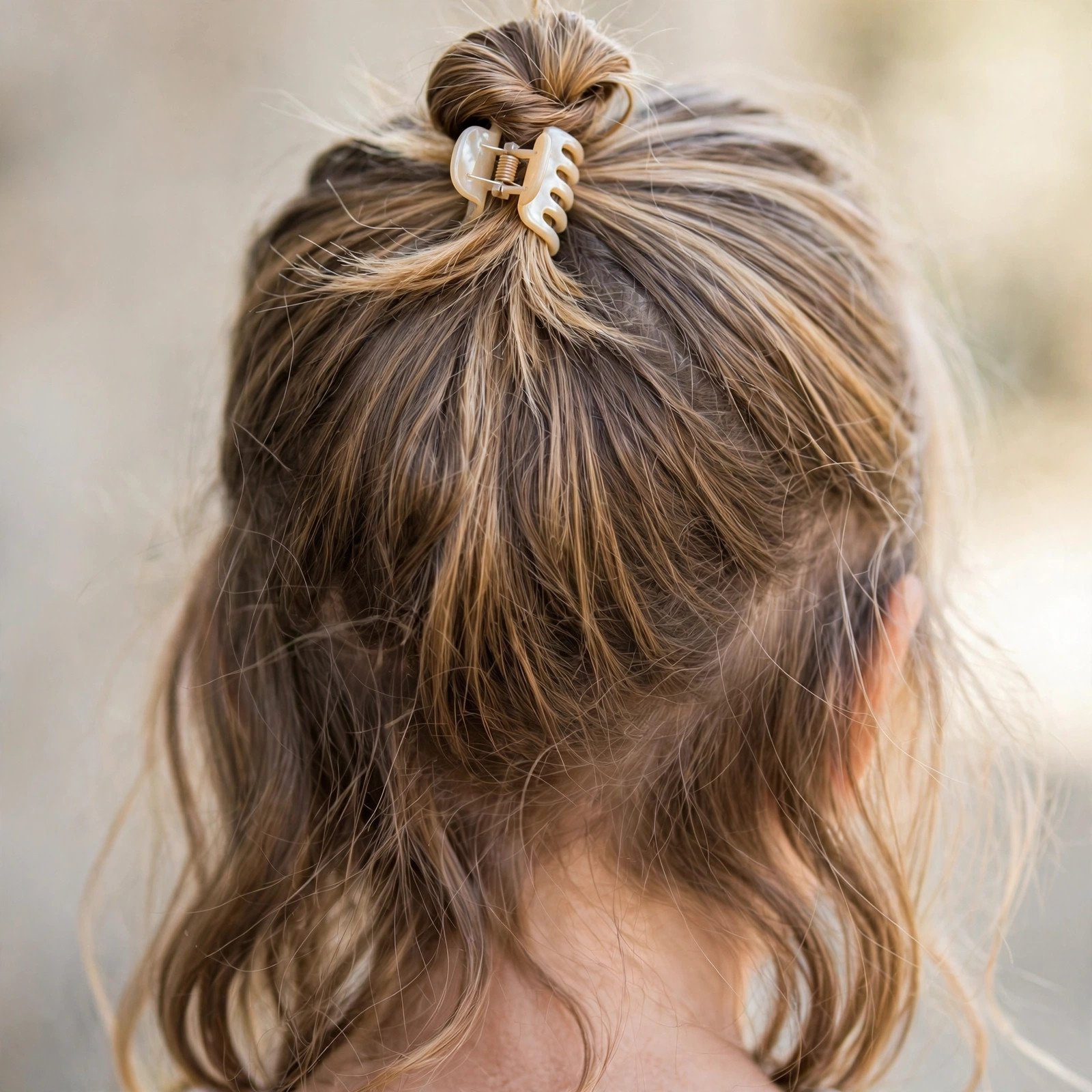 Half-up bun with claw clip for girls, back view