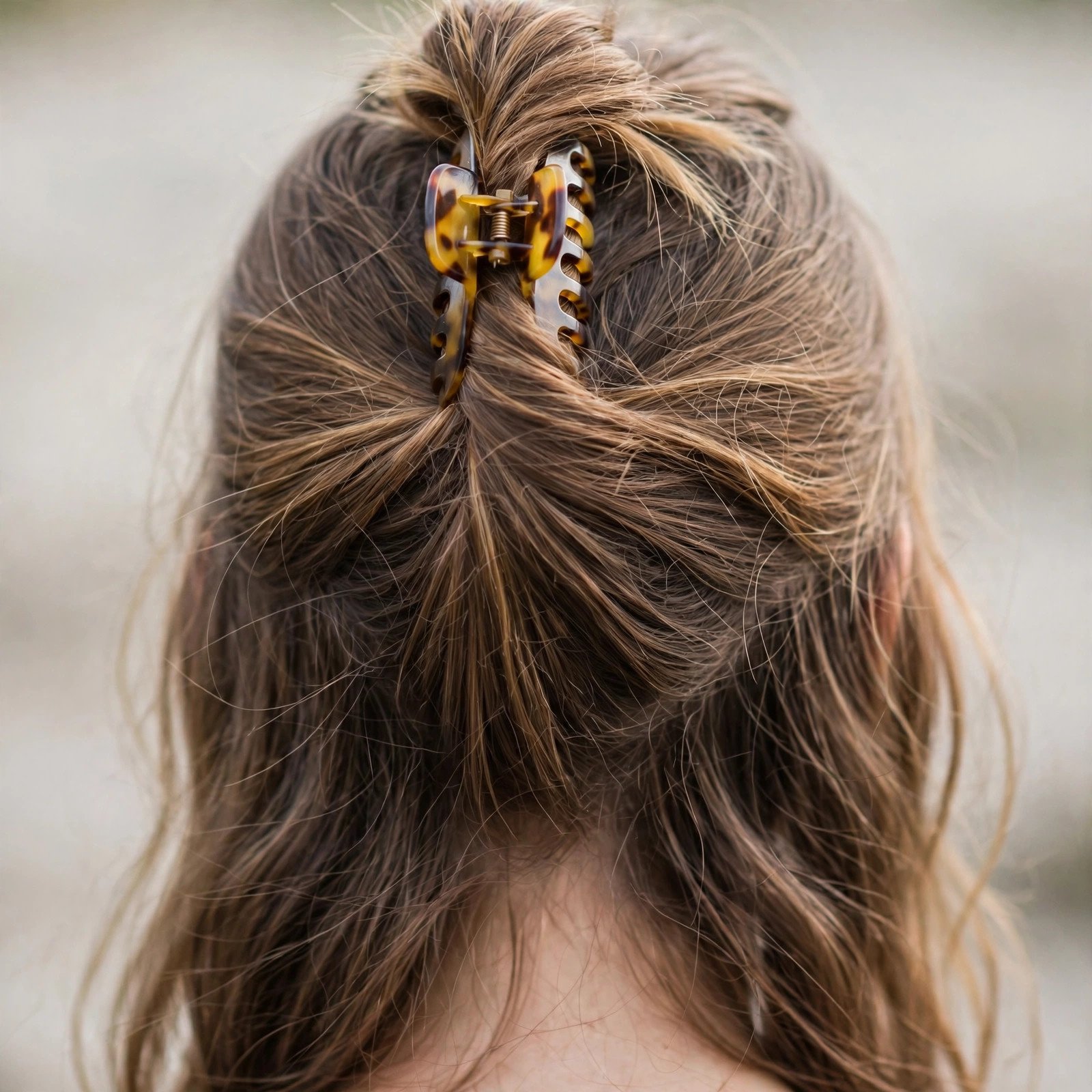 Half-up half-down with clip hairstyle for college girls, back view