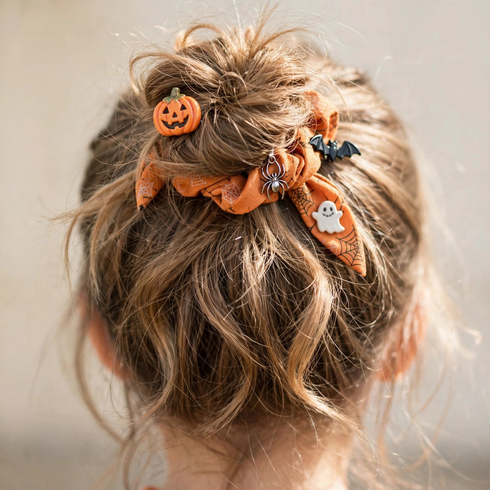 Half-up messy bun hairstyle for girls, back view