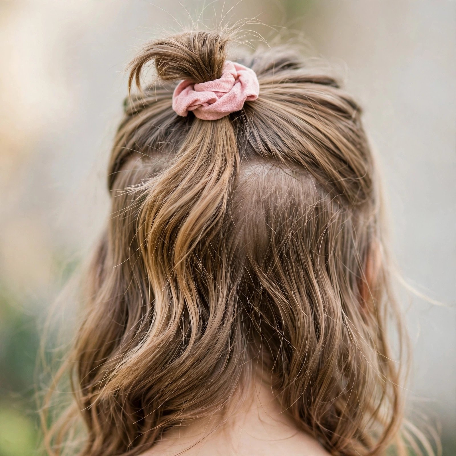 Half-up ponytail hairstyle for girls, back view