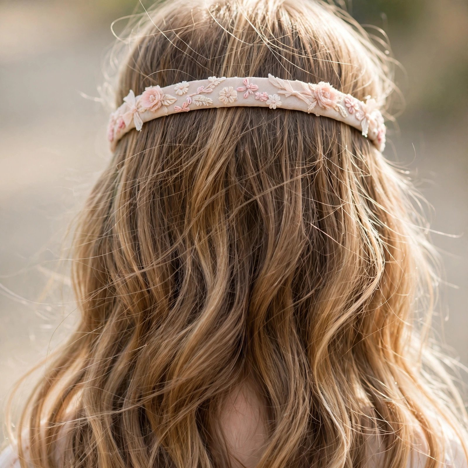 Headband with loose hair hairstyle for girls, back view