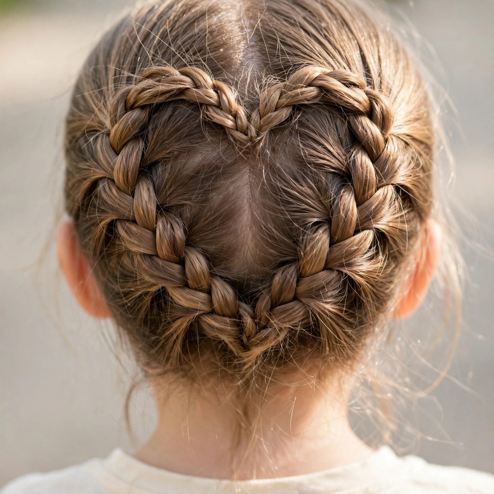 Heart-shaped braid hairstyle for little girls, back view