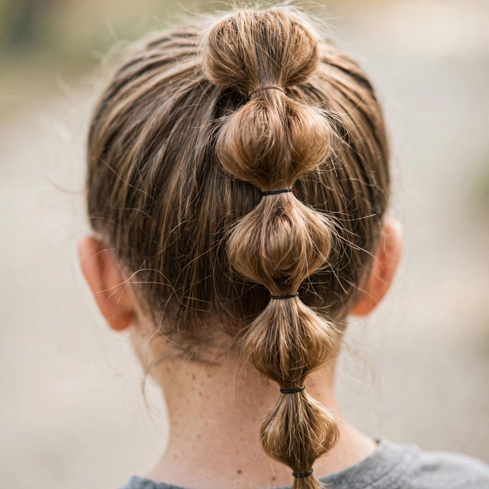 Back view of High Bubble Ponytail hairstyle for boys