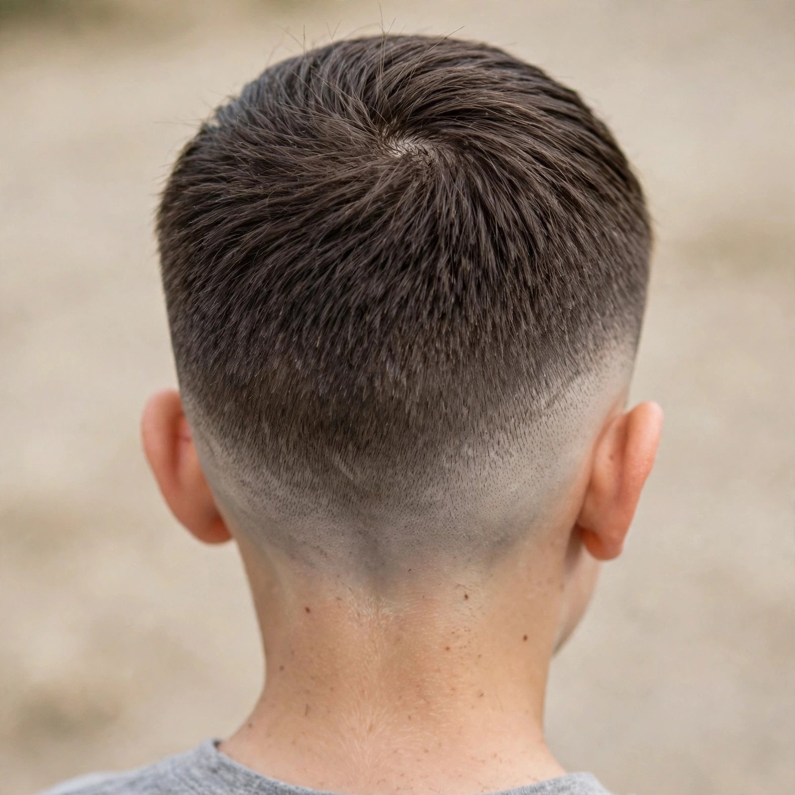 Back view of High Fade with Clean Edge-Up hairstyle for boys